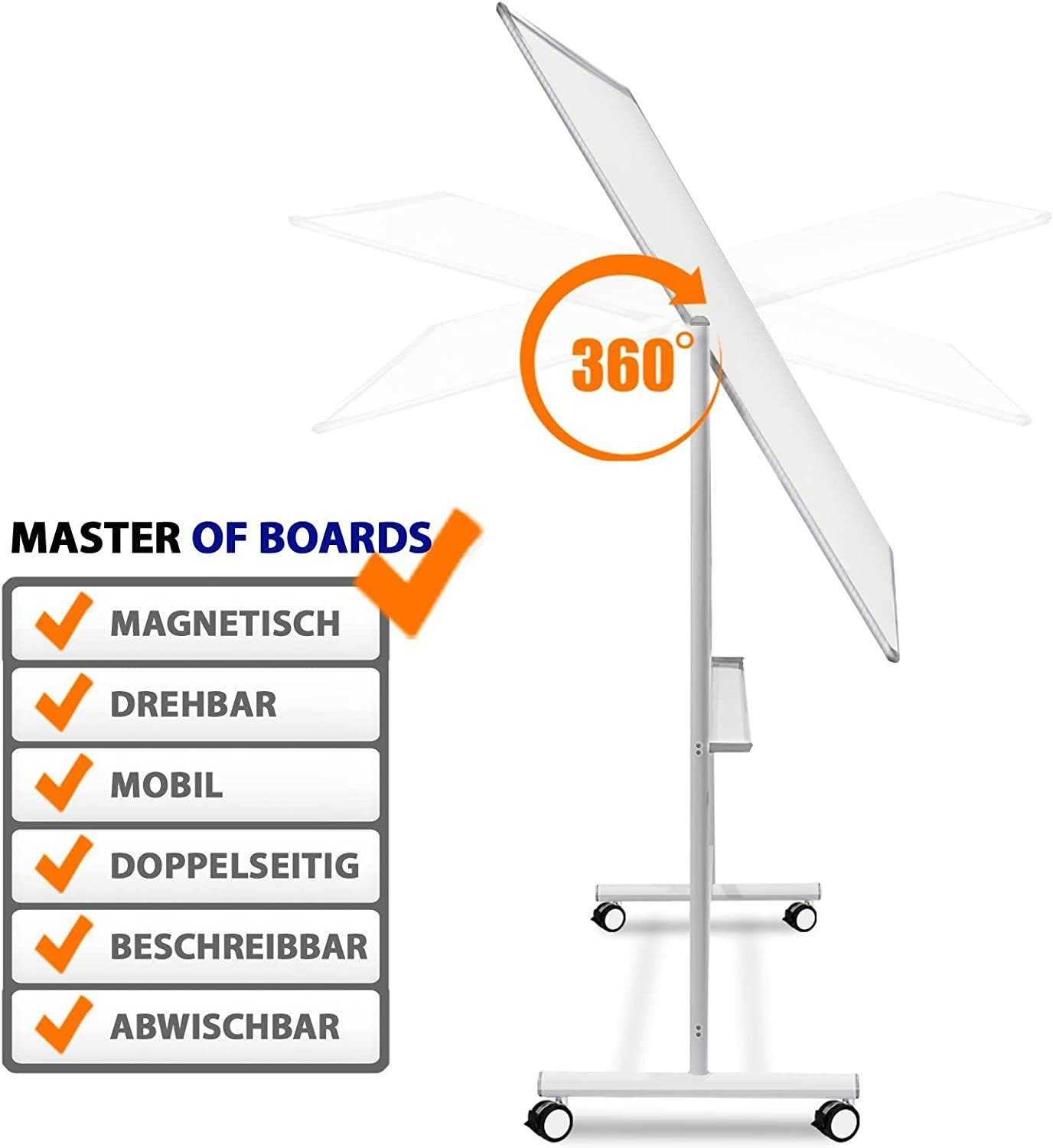 Master of Boards Wandtafel Whiteboard Stanford, Erhältlich in 5 Größen, Magnettafel, Mobil & drehbar