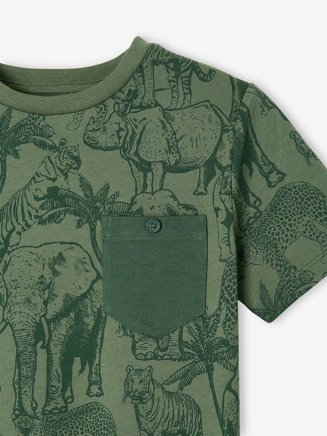 Vertbaudet Jungen T-Shirt, Print und Brusttasche Oeko-Tex - ziegel