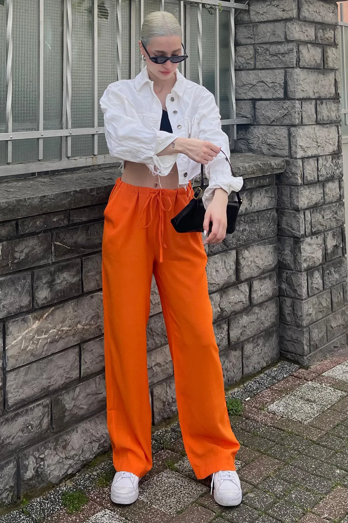 Madmext  Orange Crinkle-Stoff Basic Damen-Strandhose Mg1778