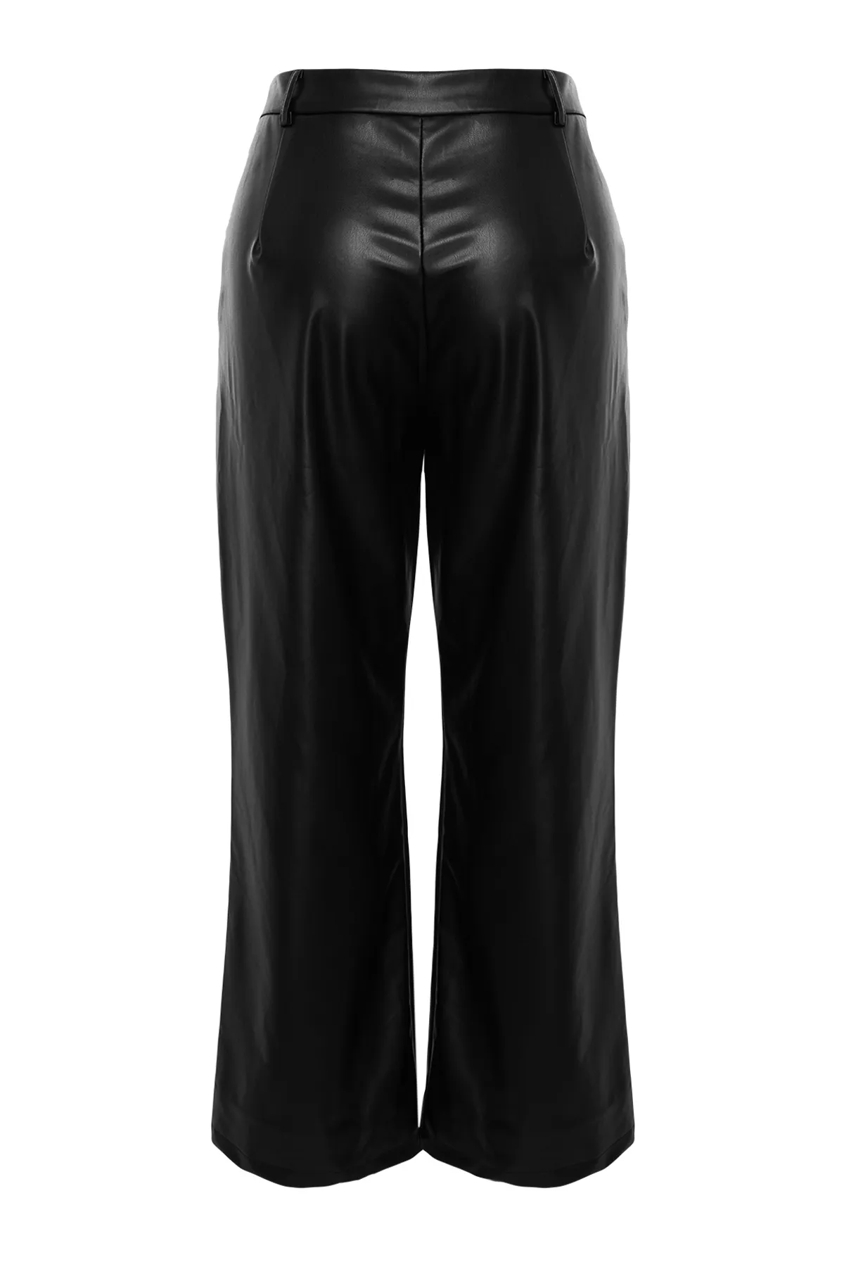 Trendyol Curve  Schwarze, weit geschnittene Hose aus gewebtem Kunstleder