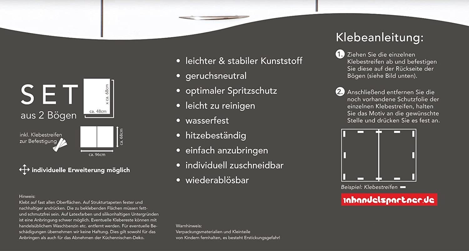 ROXUS Spritzschutz 1a Küchennischen Deko, Spritzschutz, Küchenrückwand, Wandschutz, Wandschutz,einfach leichte schnelle Montage