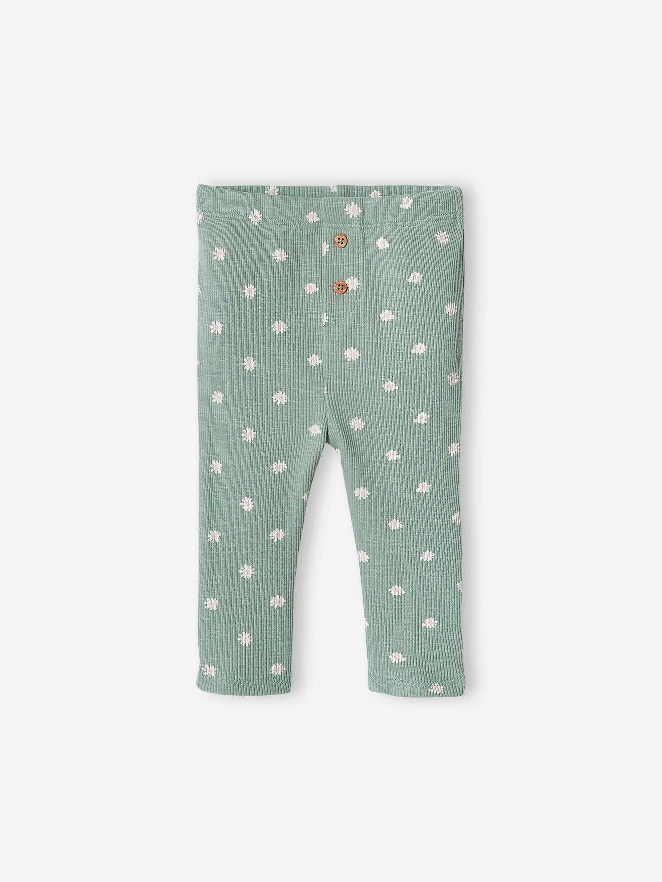 Legging bébé en maille côtelée vert sauge