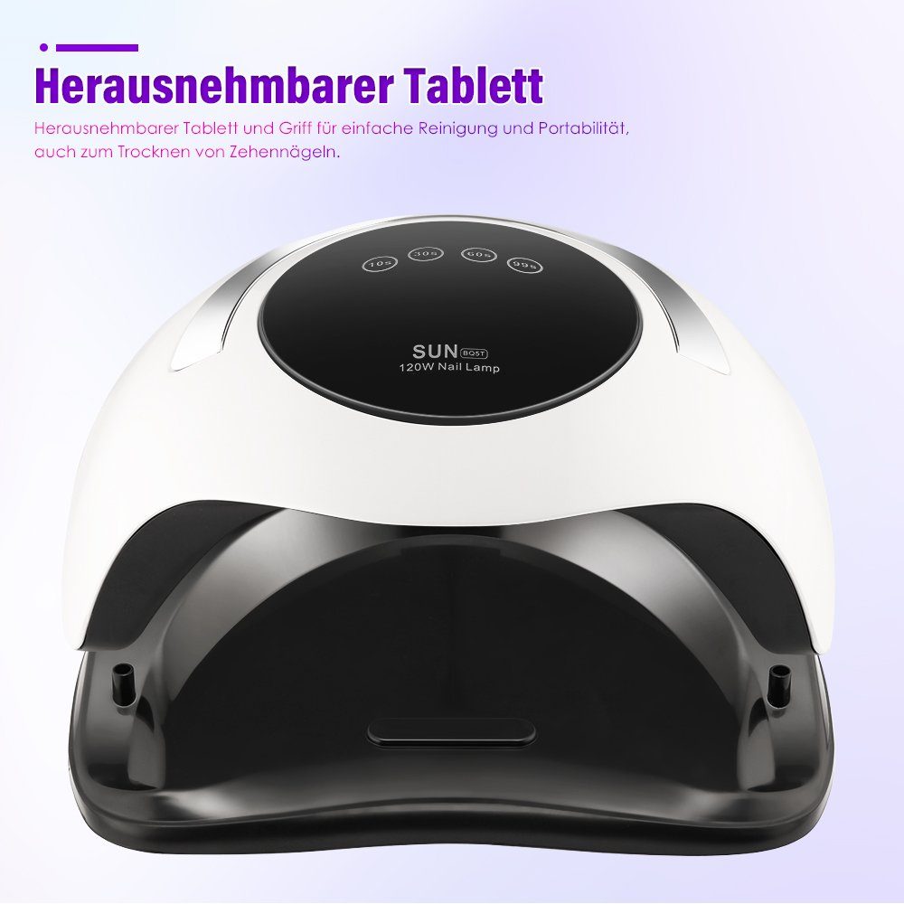 LETGOSPT Lichthärtungsgerät UV Nagellampe 120W, mit 4 Timern, LCD-Display, Abnehmbarer Basis, und Ein Paar Maniküre-Handschuhen