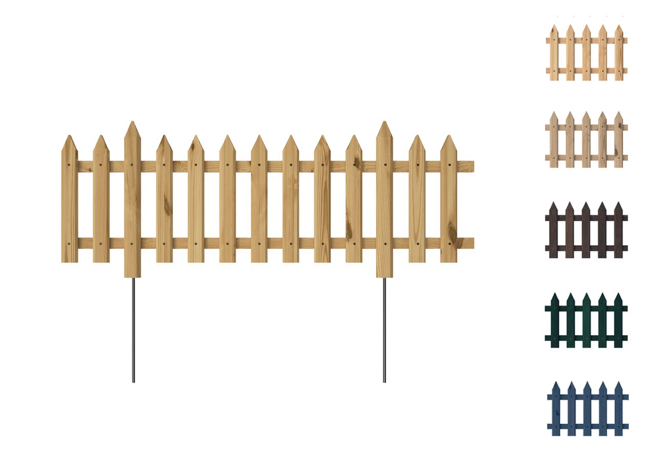 Pemicont Floranica Gartenzaun 1 STK 103cm Höhe 30/37cm Unbehandelt Kiefer Steckzaun mit Metallstäben Zaun für Beete Gemüsebeete Wegeinfassungen Dekorative Gartenpalisade