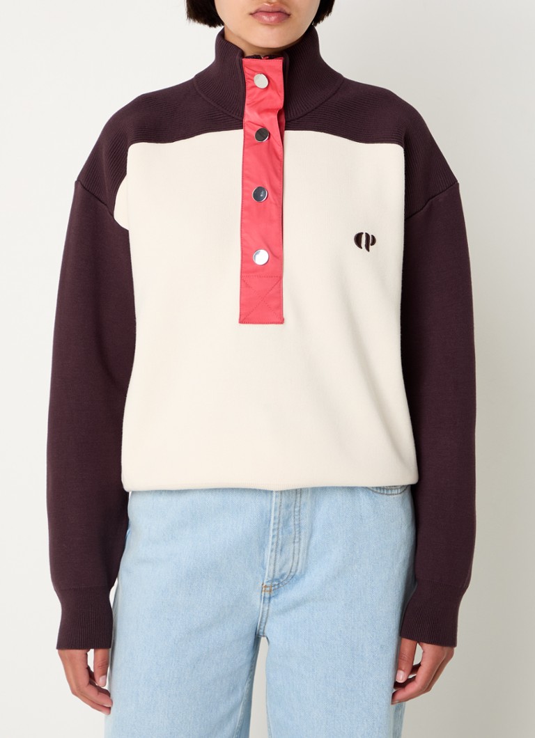 Tricou Claudie Pierlot din material tricotat subțire, închis cu fermoar pe jumătate