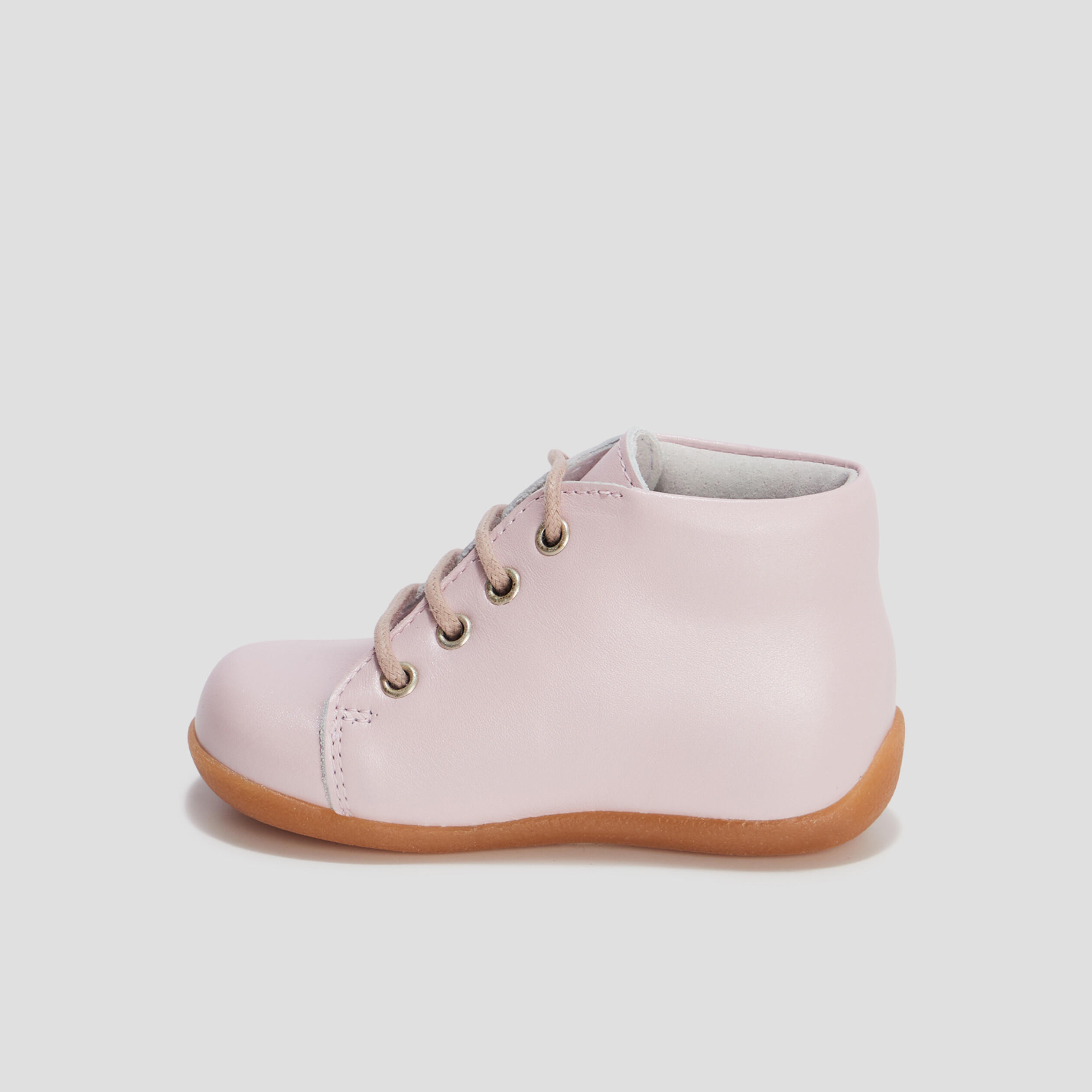 Bottillons à lacets en cuir rose bébé fille | La Halle