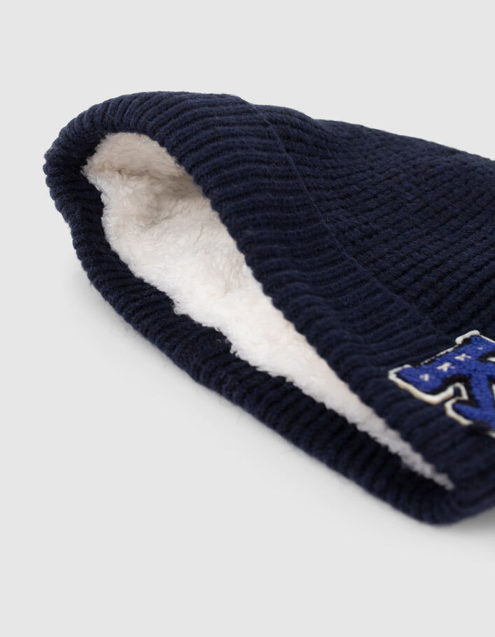 Bonnet marine tricot badge bouclette garçon