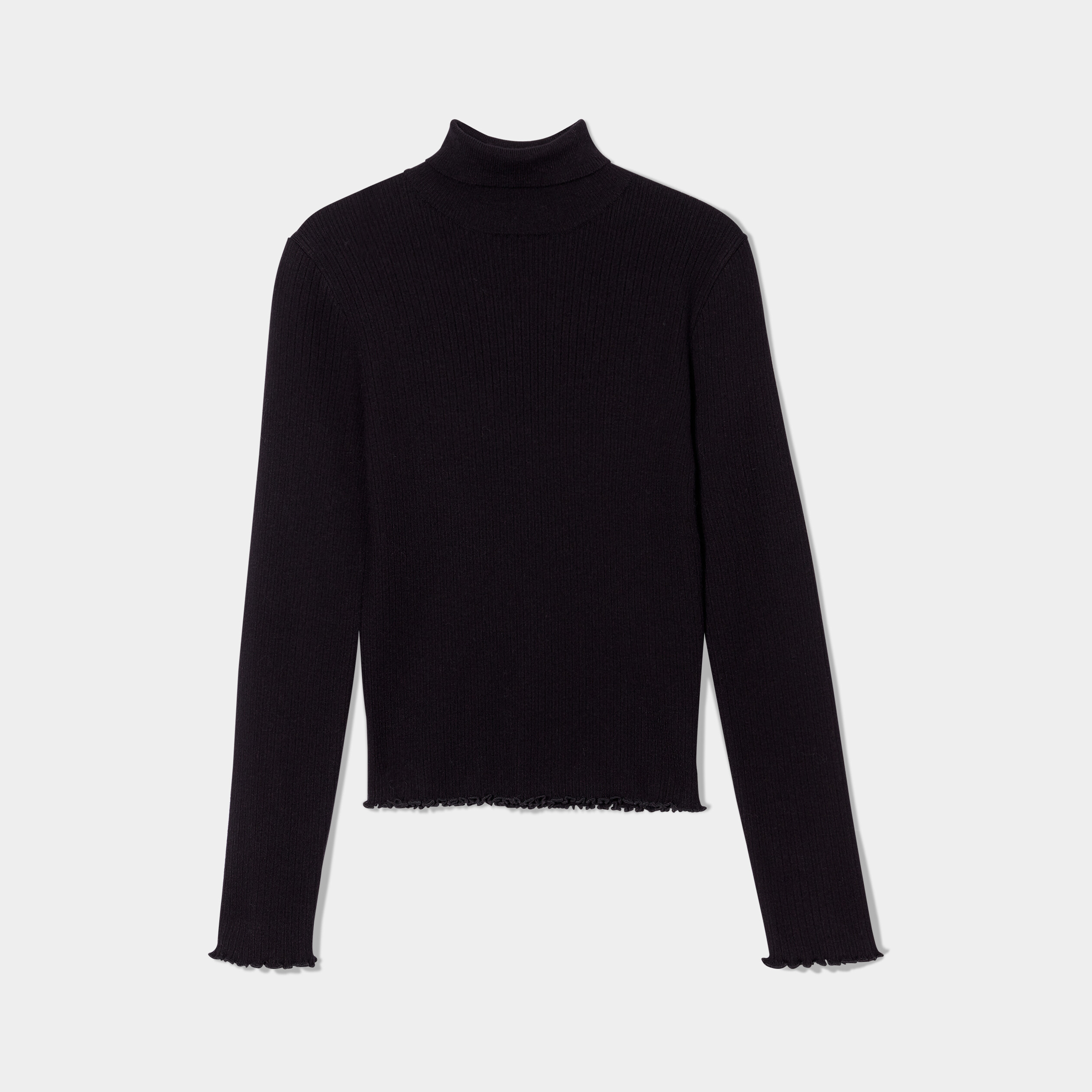 Pull côtelé col roulé ajusté court noir femme | La Halle