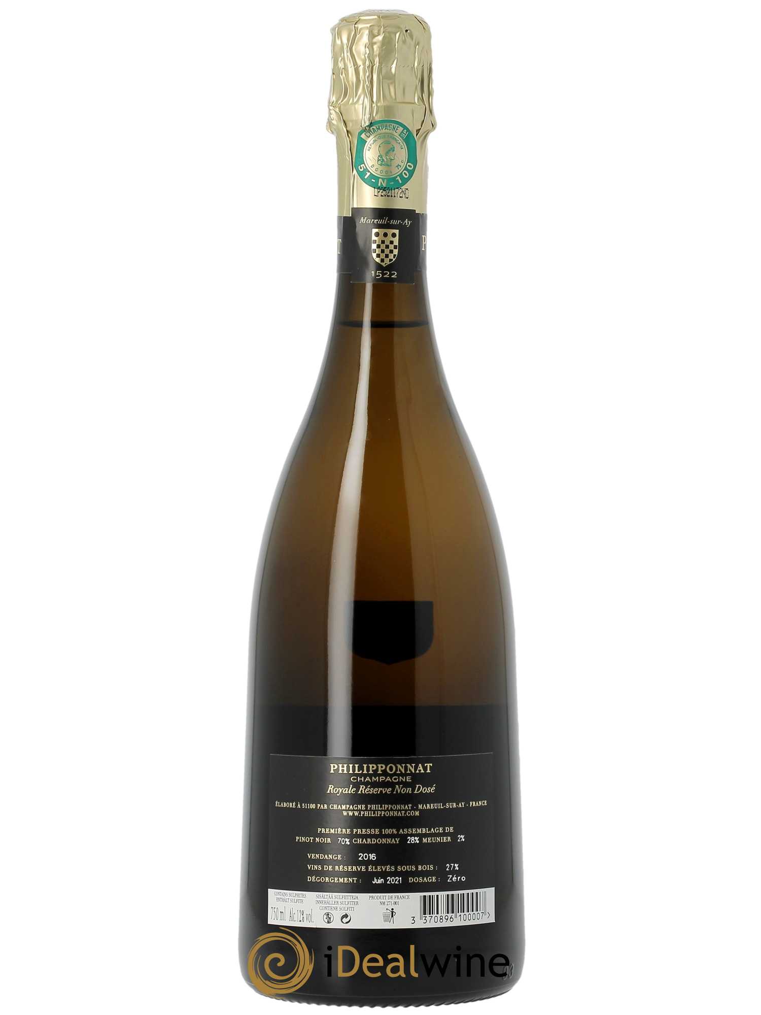 Royale Réserve Non Dosée Philipponnat   - Lot de 1 Bouteille