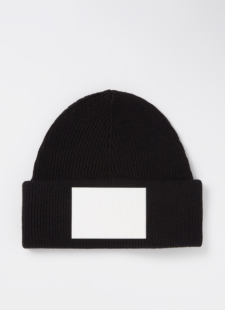 MM6 Rib-knit hat in virgin wool blend with logo patch