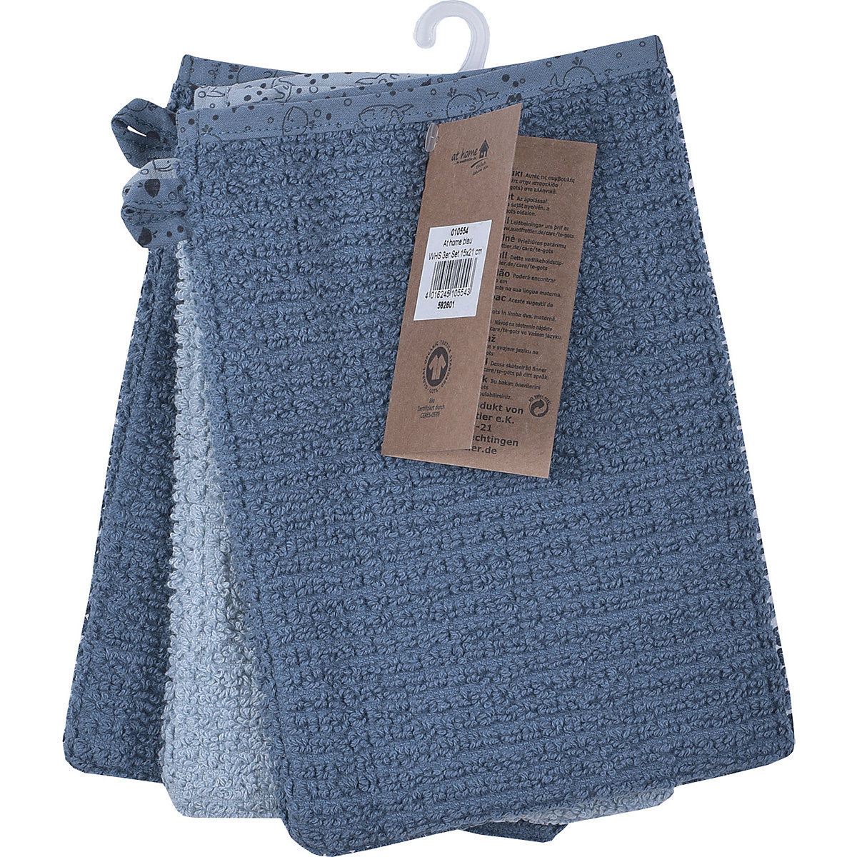 Waschhandschuh 3er Set, At home blau, 15 x 21 cm