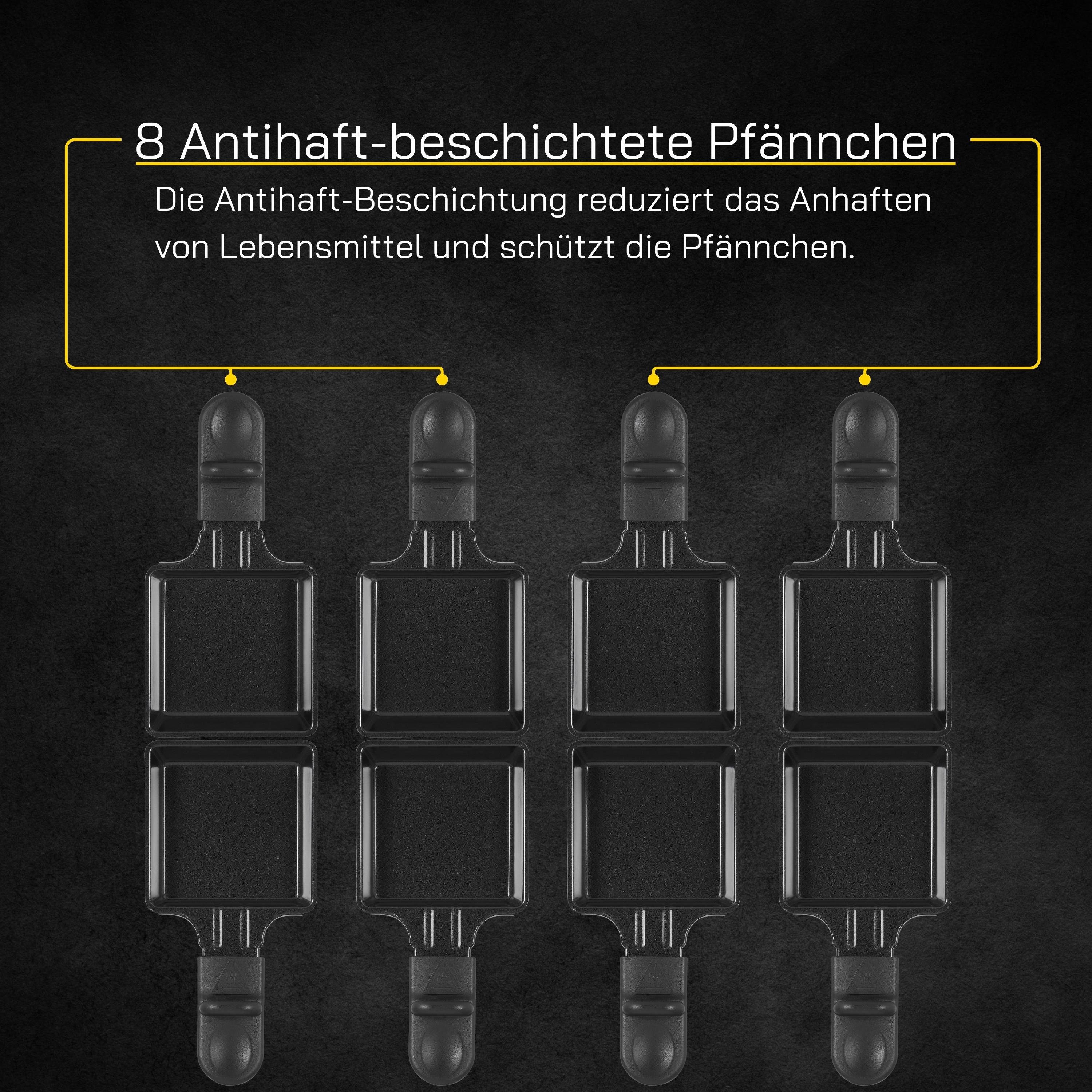 Gutfels Raclette RACLETTE 4020, 8 Raclettepfännchen, 2000 W, Wendeplatte als Grill oder Plancha, bis zu 8 Pers., Spülmaschinenfest