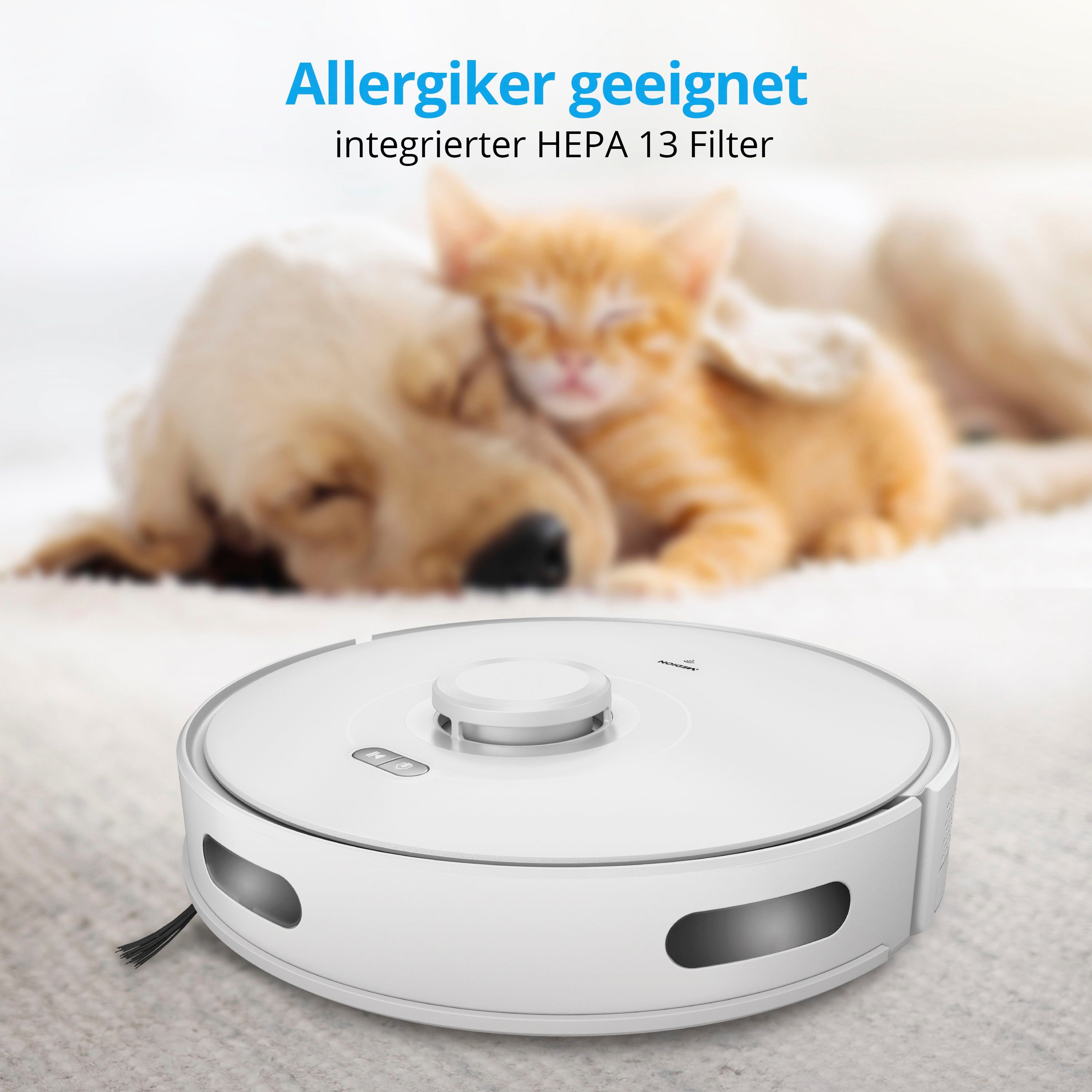 Medion® Saugroboter X10 SW, mit Lasernavigation und Wischfunktion, 20 W, 2.700Pa Saugkraft, 2in1 Roboterstaubsauger, präzise Kartenerstellung