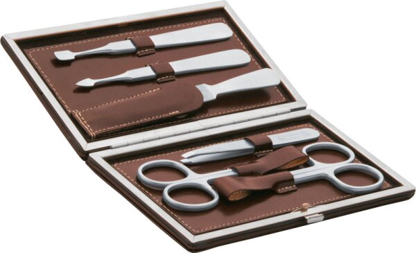 Erbe Solingen 6-teilig braunen Lederetui 15 x 8 - 5 cm Maniküre-Set