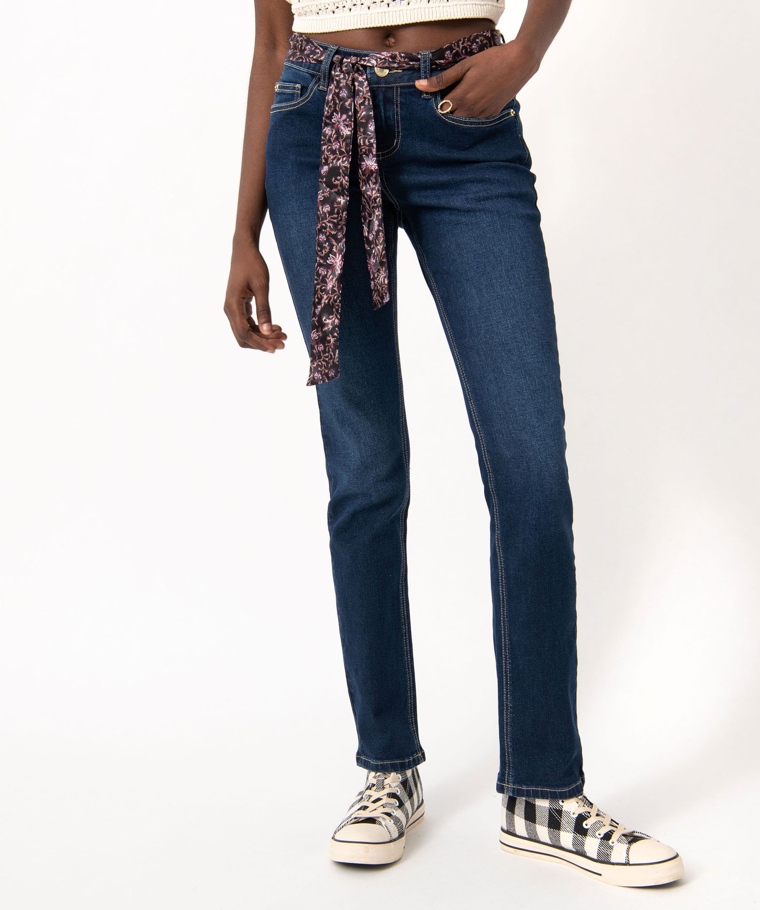 Jean Regular stretch avec ceinture foulard femme brut | GEMO