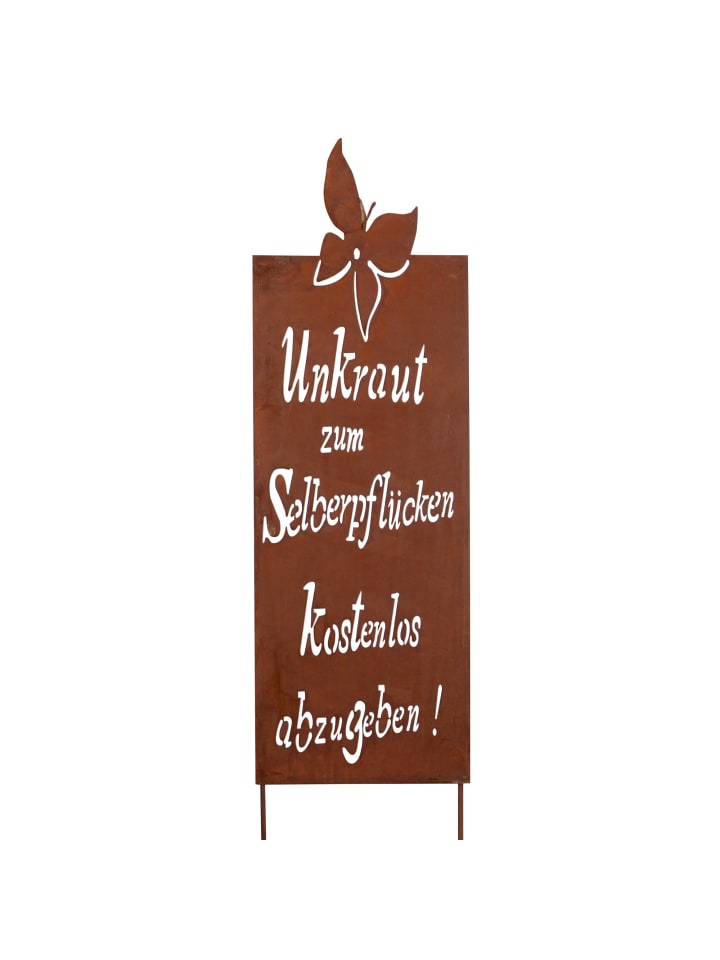 UNUS Gartenschild Rost Unkraut Spruch in Braun günstig kaufen