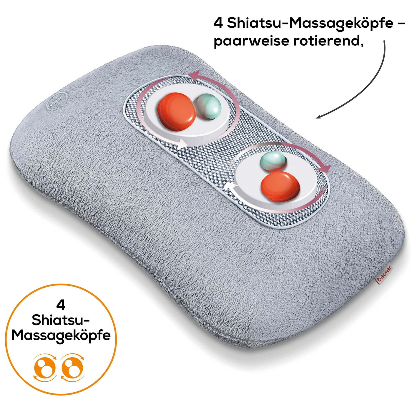 Beurer Shiatsu-Massagekissen MG 145-Fixierbares Flauschfaser-Massagekissen mit Shiatsu-Massage & Wärmefunktion