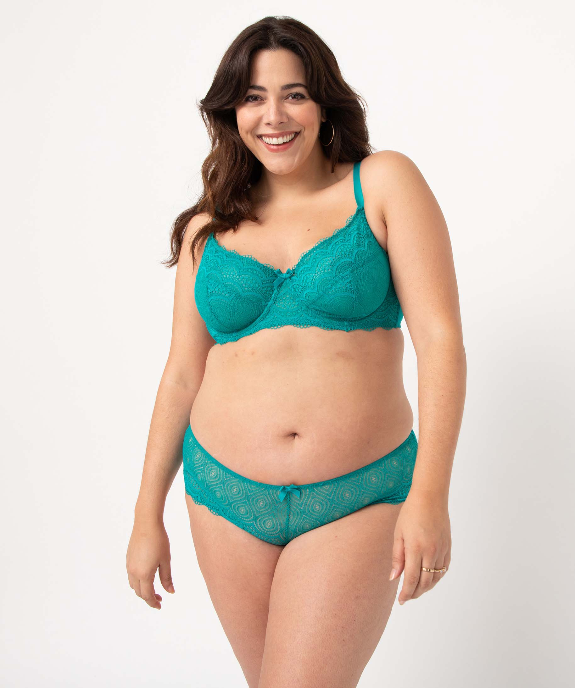 Shorty en dentelle et tulle femme grande taille vert | GEMO