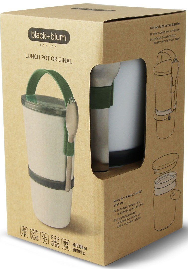 black+blum Lunchbox, Kunststoff, (Set, 1-tlg), 2-in-1, mit Tragegurt und Göffel (Gabel-Löffel-Kombination), 900 ml