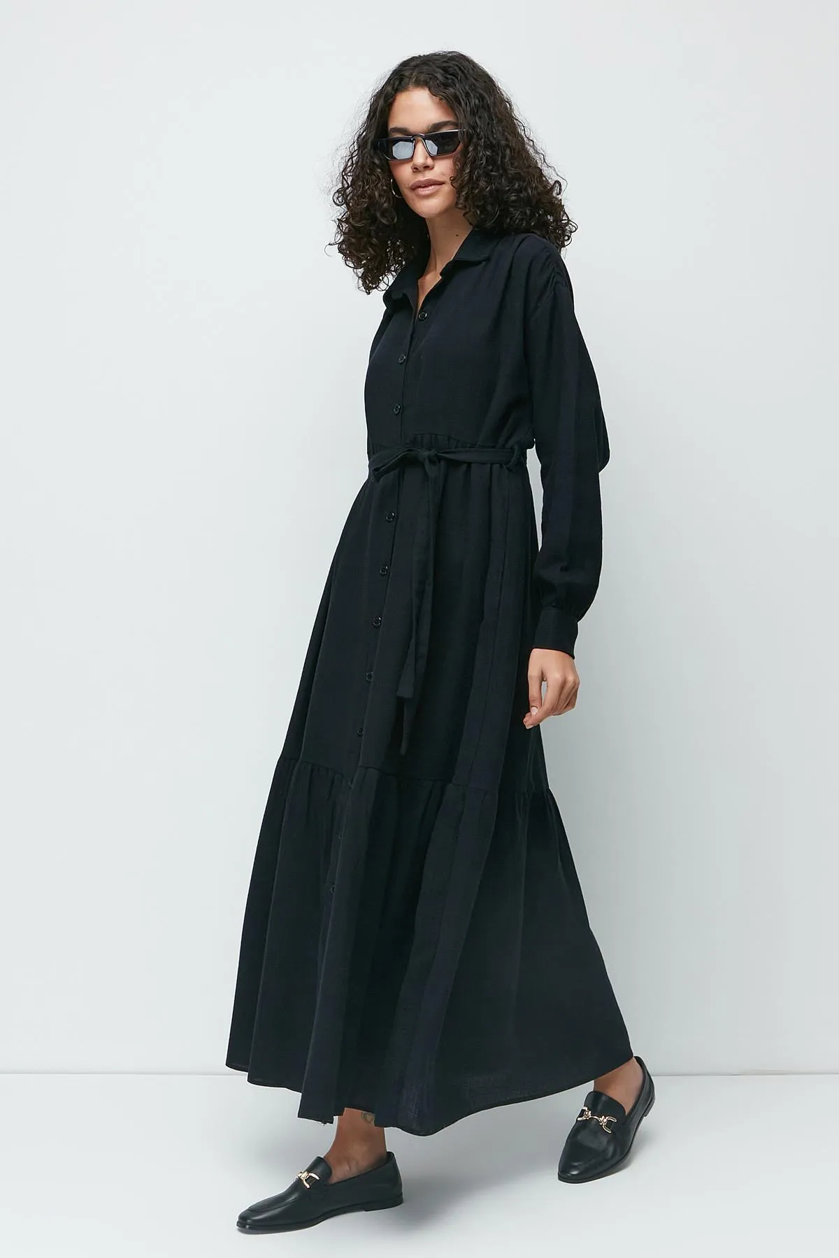 C&City  Langarmkleid aus Bio-Baumwollmusselin 9128 Schwarz