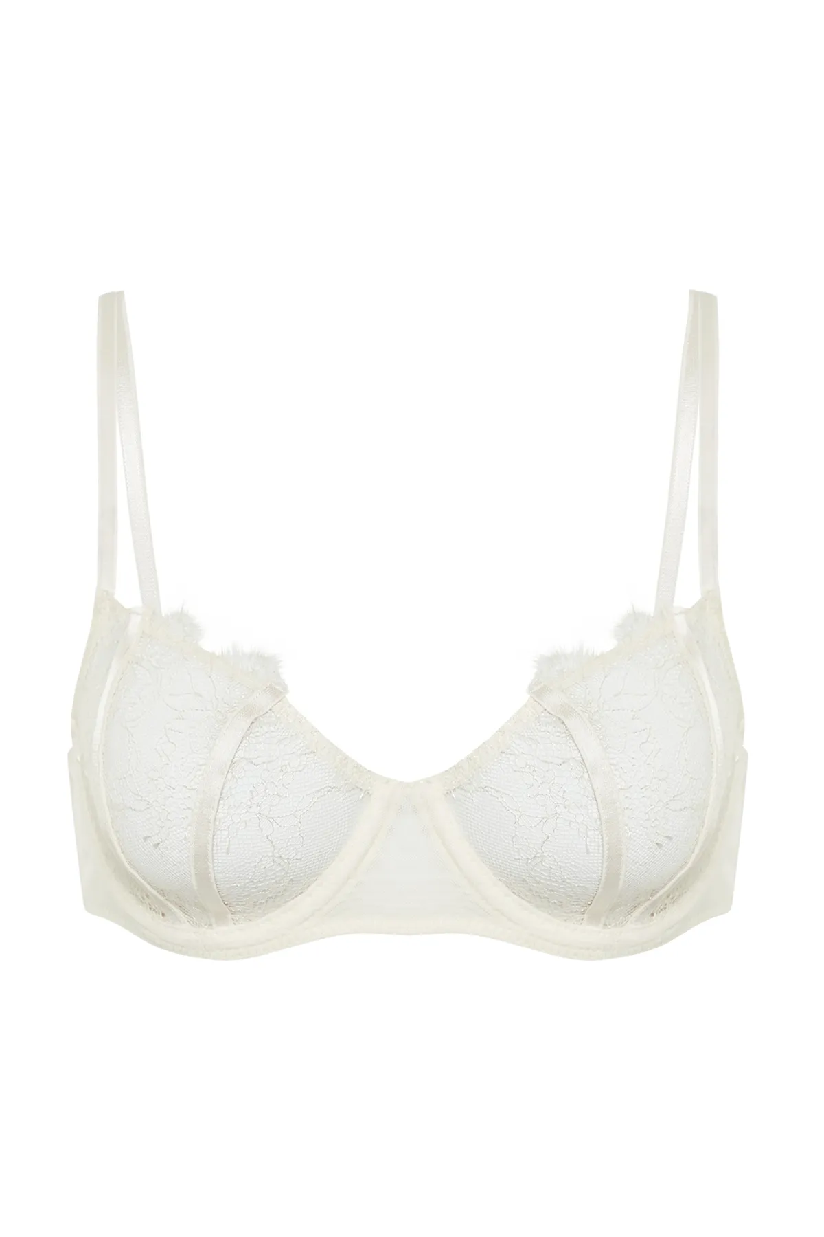 Trendyol Collection  Braut-BH aus weißem Strick mit paspelierter Spitze und Seilträgern, ohne Kappe THMSS24SU00032