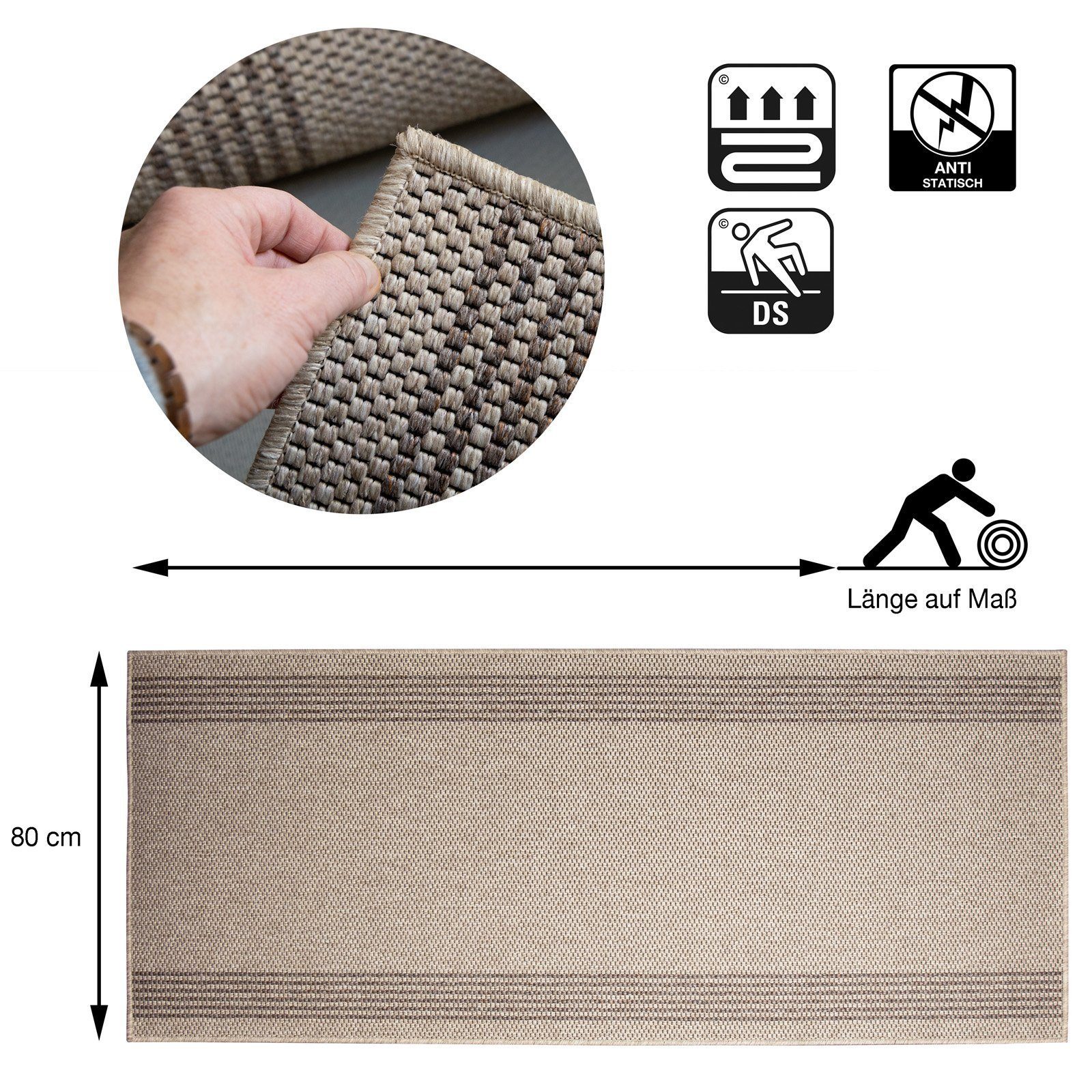 Bettumrandung Natura Beige, ideal im Schlafzimmer, Teppichläufer Floordirekt, (3-tlg), in Sisal-Optik, für Fußbodenheizung geeignet
