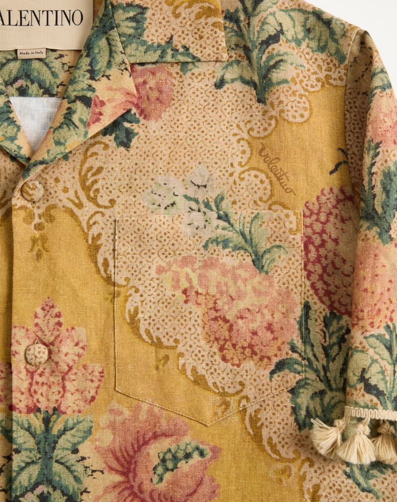 Camisa de boliche de linho com estampa Valentino Apres L'Hiver
