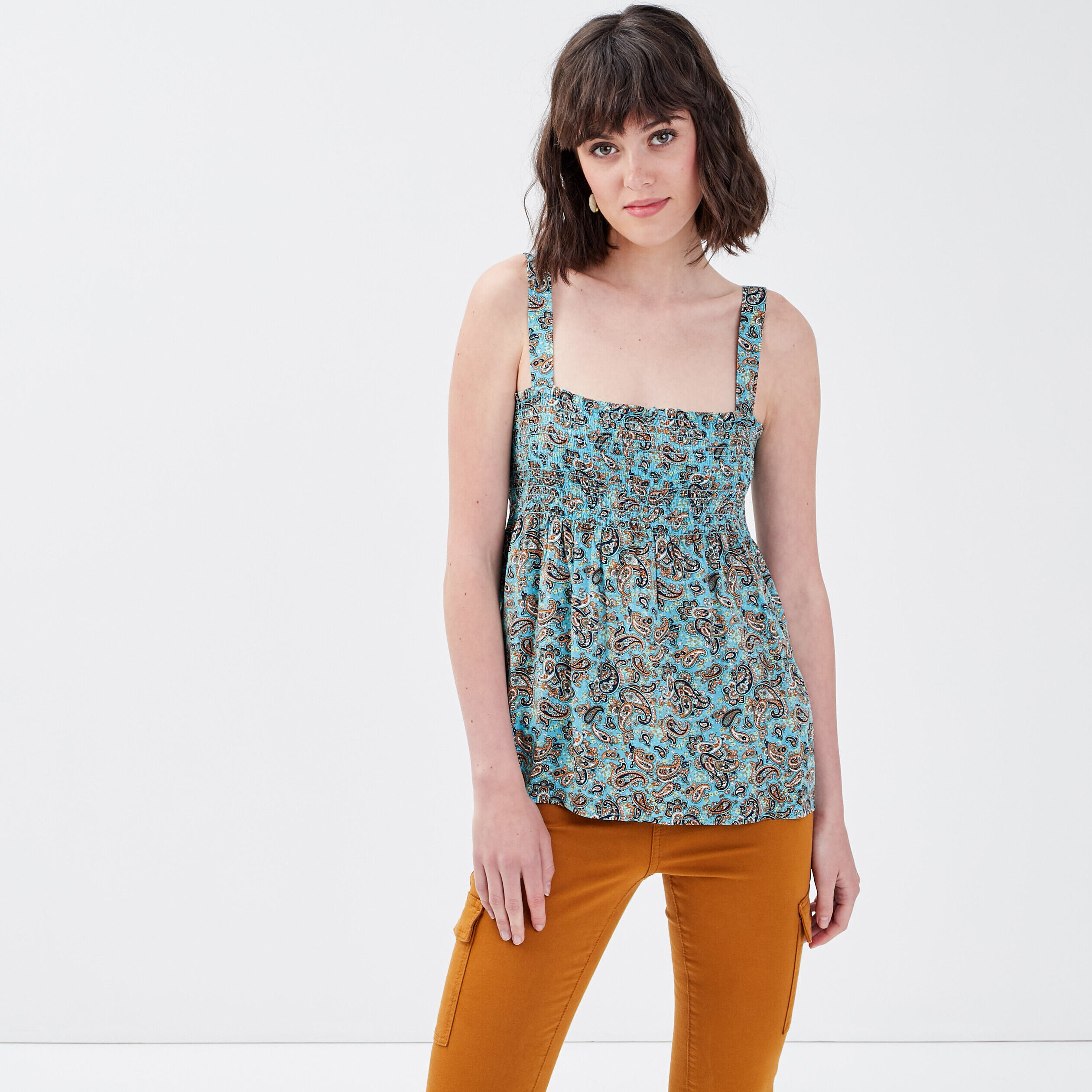 Blouse bretelles larges bleu canard femme | Cache Cache