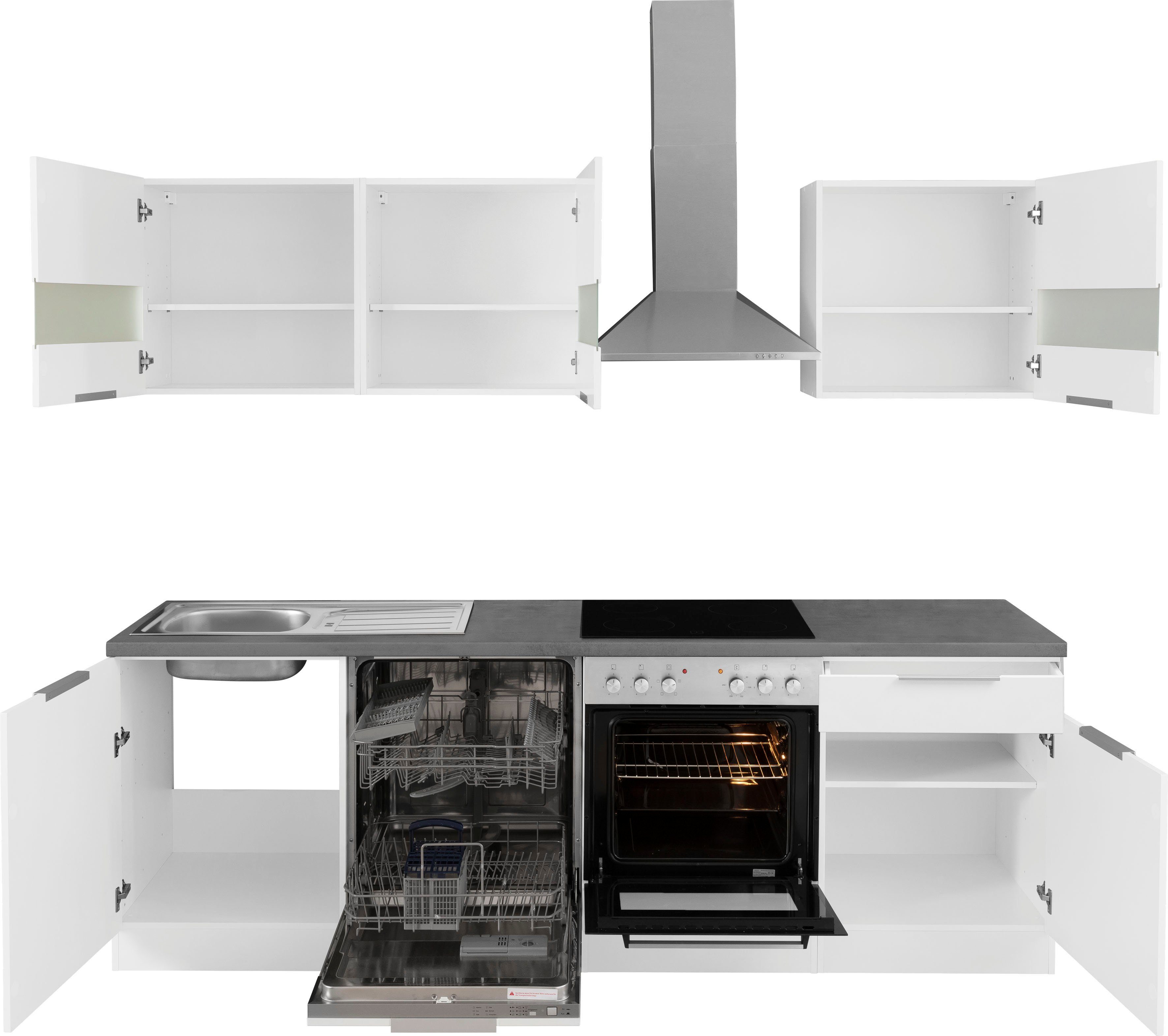 HELD MÖBEL Küche Luhe, 240 cm breit, wahlweise mit oder ohne E-Geräten, gefräste MDF-Fronten