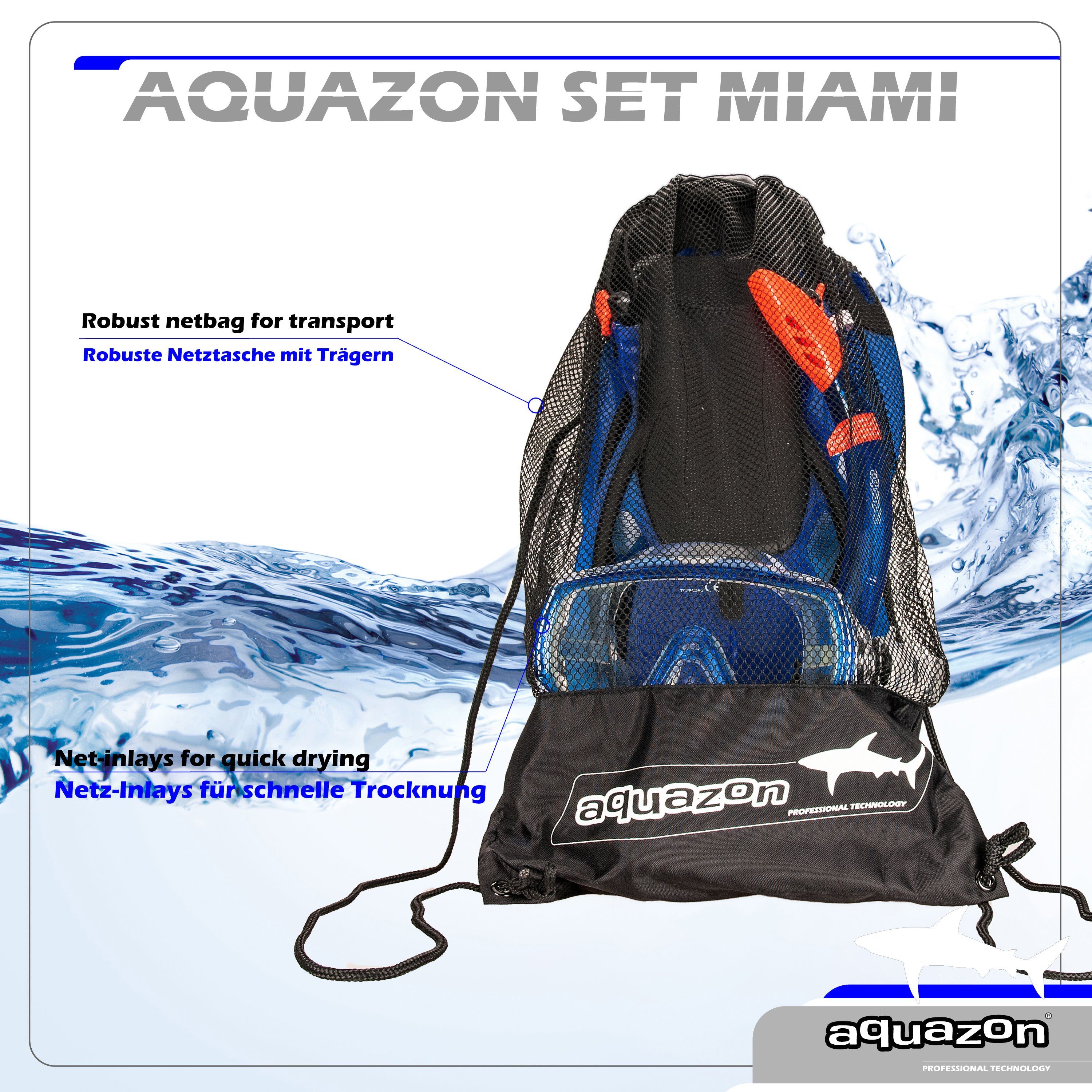 AQUAZON Taucherbrille MIAMI mit Schnorchel und Flossen, Schnorchelset, für Kinder