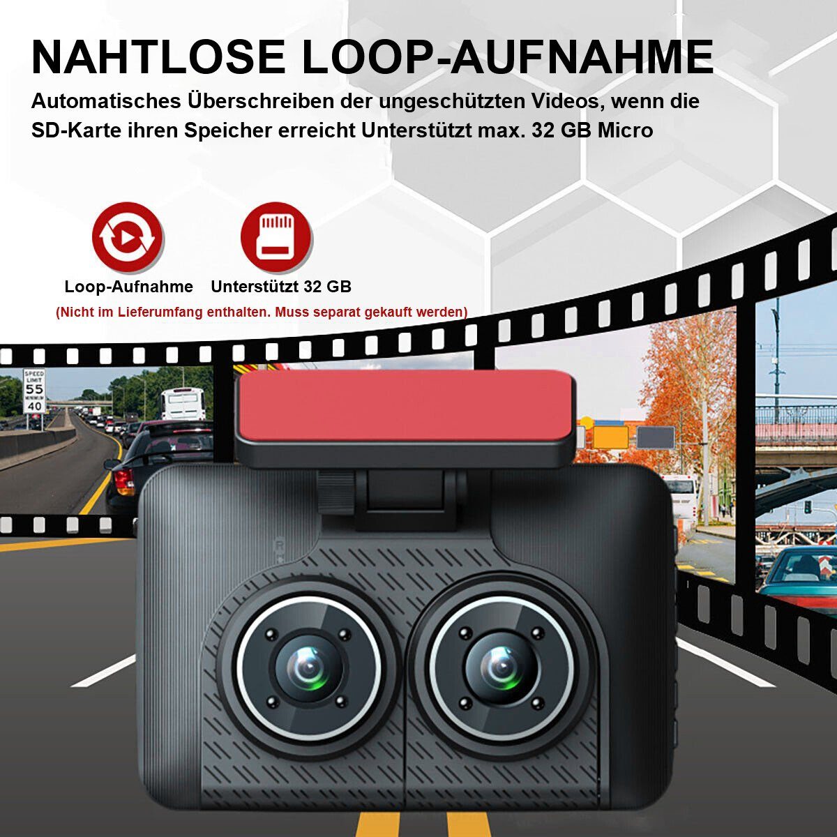 Yoyaxi 1080P HD Dual-Dashcam Dashcam (Auto-DVR-Videorecorder, G-Sensor, vorne und hinten, Kamera)