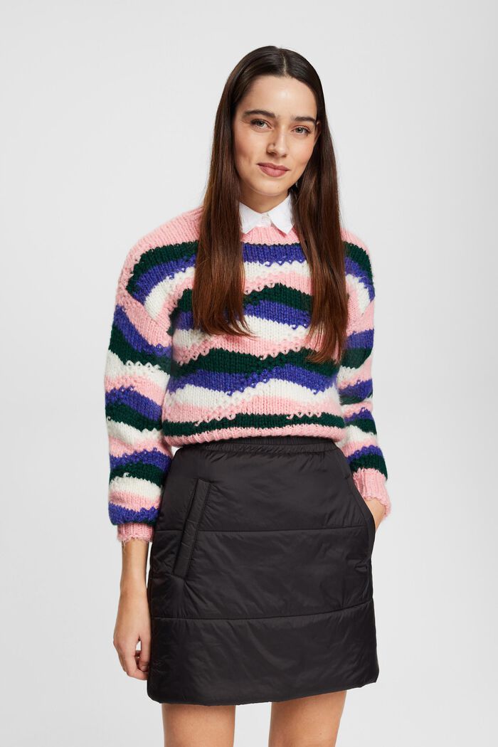Mehrfarbiger Grobstrickpullover aus Wollmix