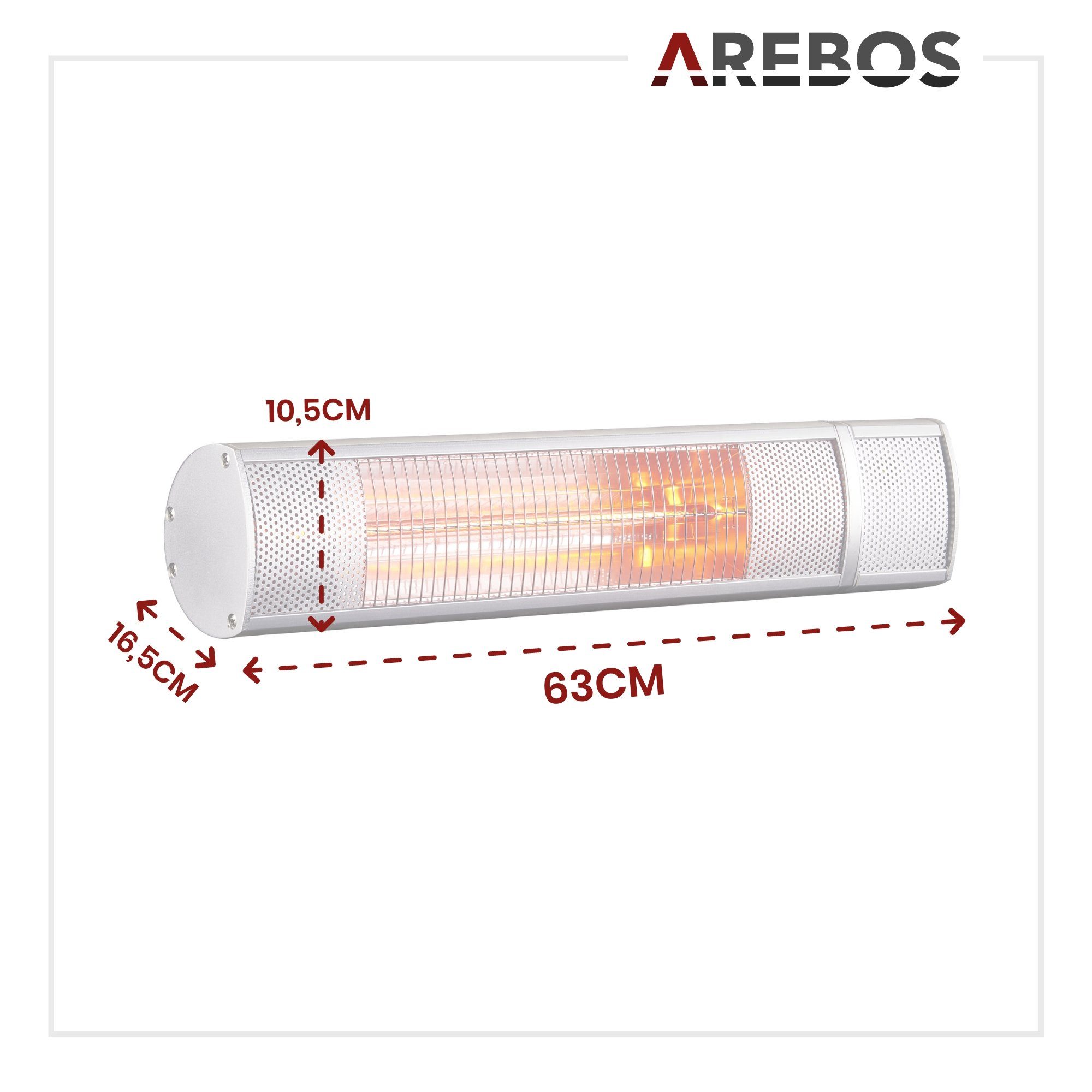 Arebos Heizstrahler 2.000 W, Infrarotheizstrahler mit Fernbedienung, 3 Heizstufen