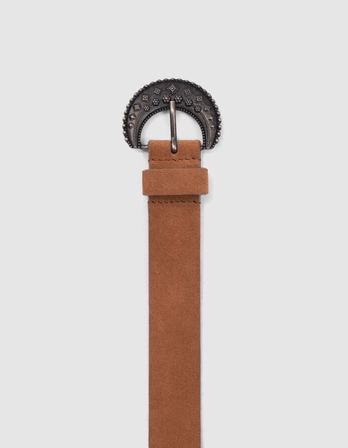 Ceinture camel cuir velours boucle fantaisie fille
