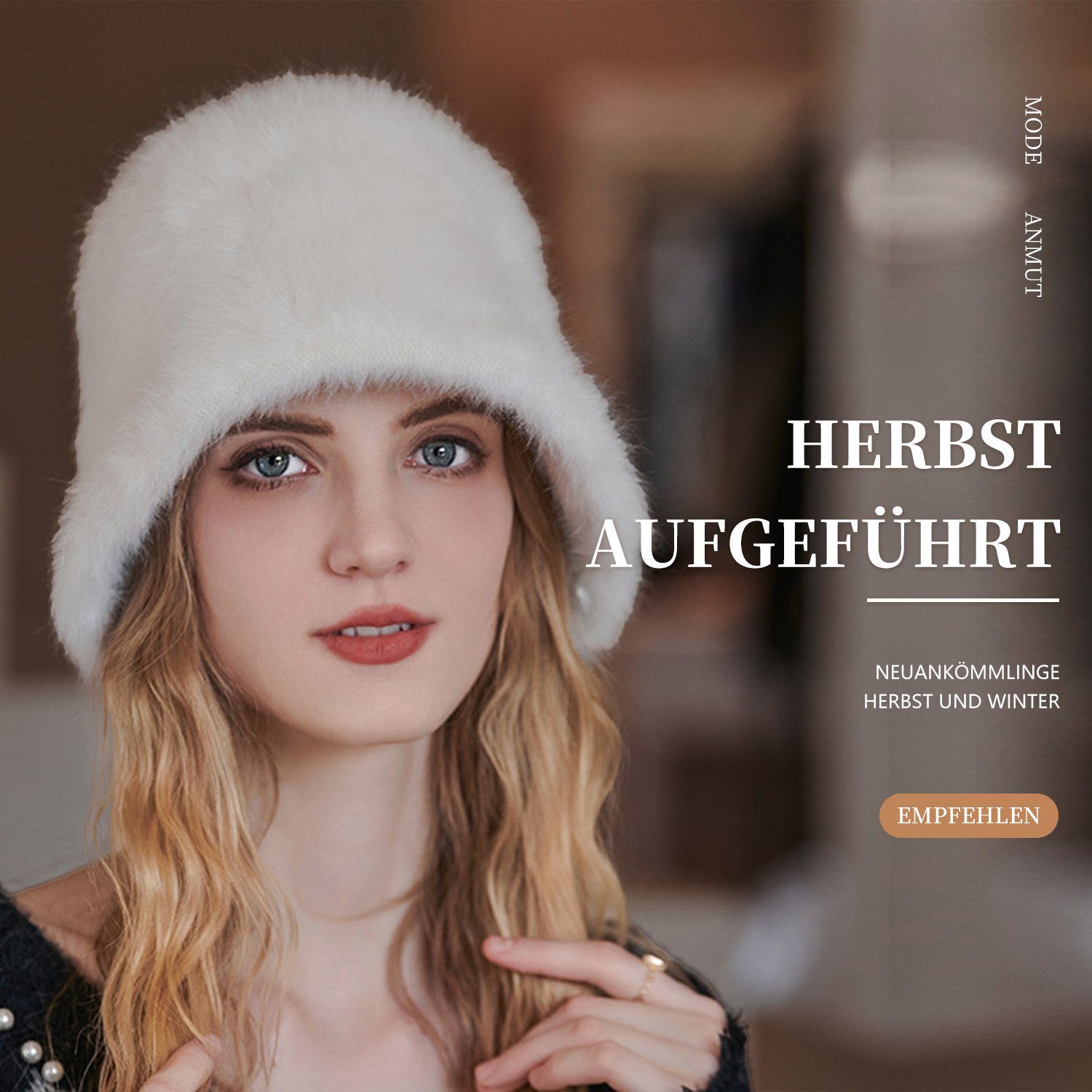 MAGICSHE Fischerhut Designer-Stil Winter Wärmer Pelzig Fischerhut für Frauen Mädchen Süß und niedlich Faltbar Kunstpelz Fischerhut