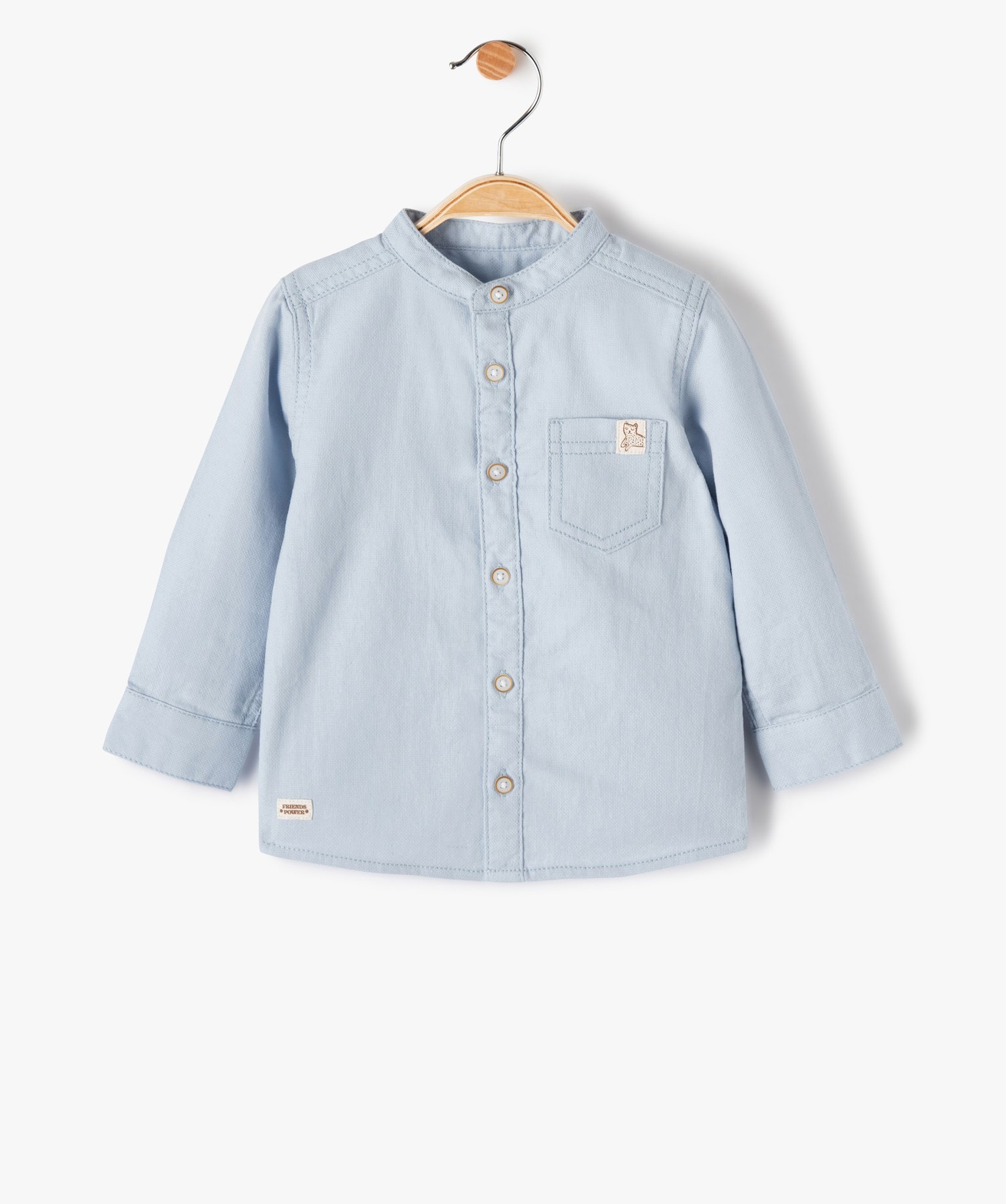 Chemise bébé Garçon manches longues avec col mao bleu | GEMO