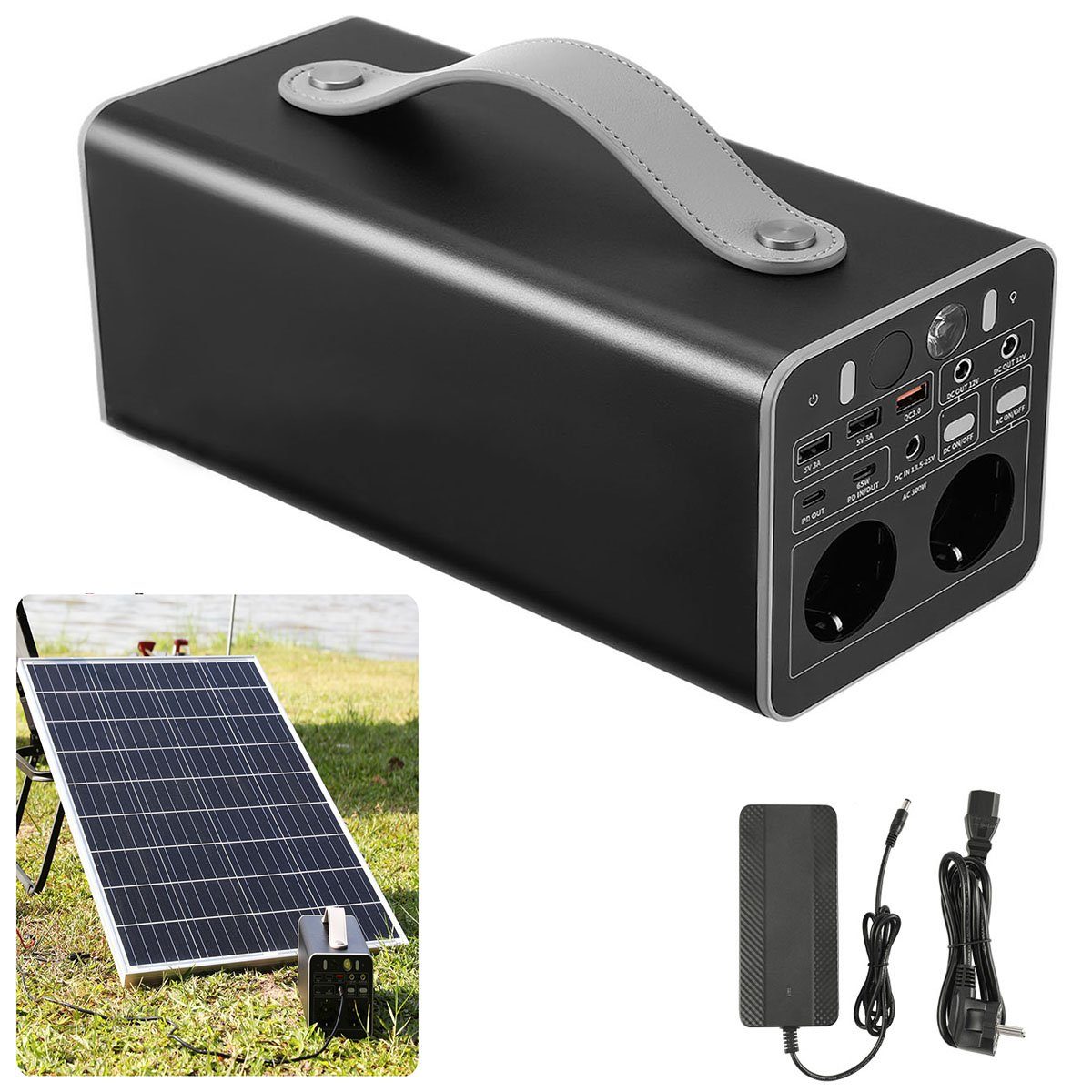 LETGOSPT Stromerzeuger Tragbares Kraftwerk, 300W Solargenerator, 230 V AC/DC/USB C/QC3.0/PD, 0,30 in kW, LiFePO4-Batterie 300W/81000mAh Powerstation für Außen Camping/Reisen