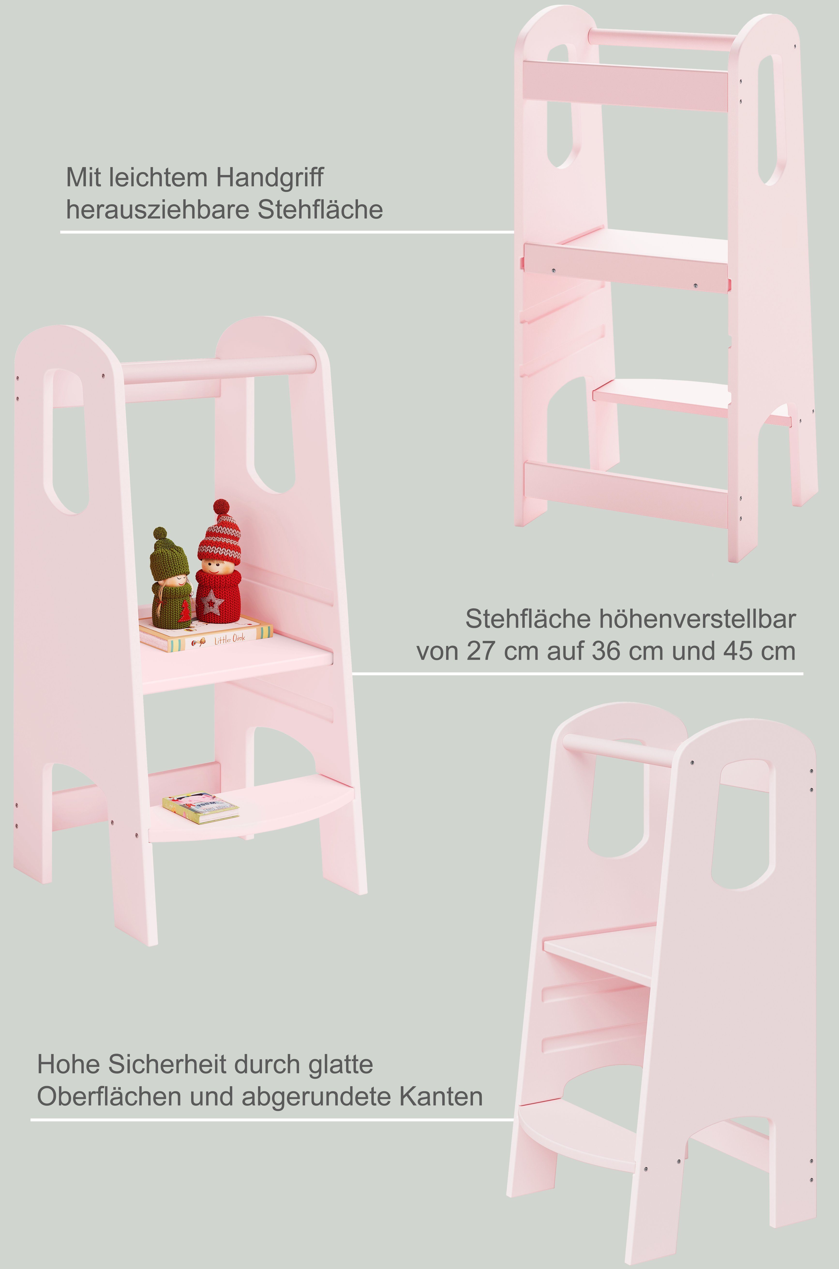 Bellabino Stehhilfe Lernturm Luni, 3-fach höhenverstellbar, aus Birke Sperrholz, rosa