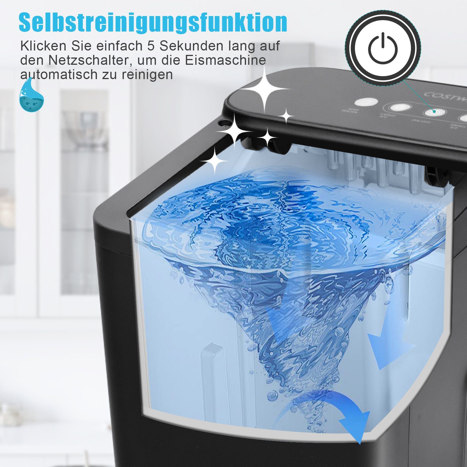 COSTWAY Eiswürfelmaschine, 9 Eiswürfel in 6-13min, 12kg 24H, Timer, Schaufel