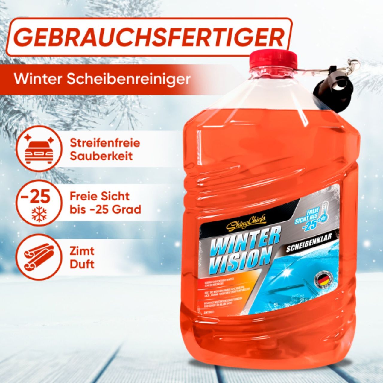 ShinyChiefs WINTER VISION - SCHEIBENKLAR 5L Scheibenreiniger mit Zimt Duft