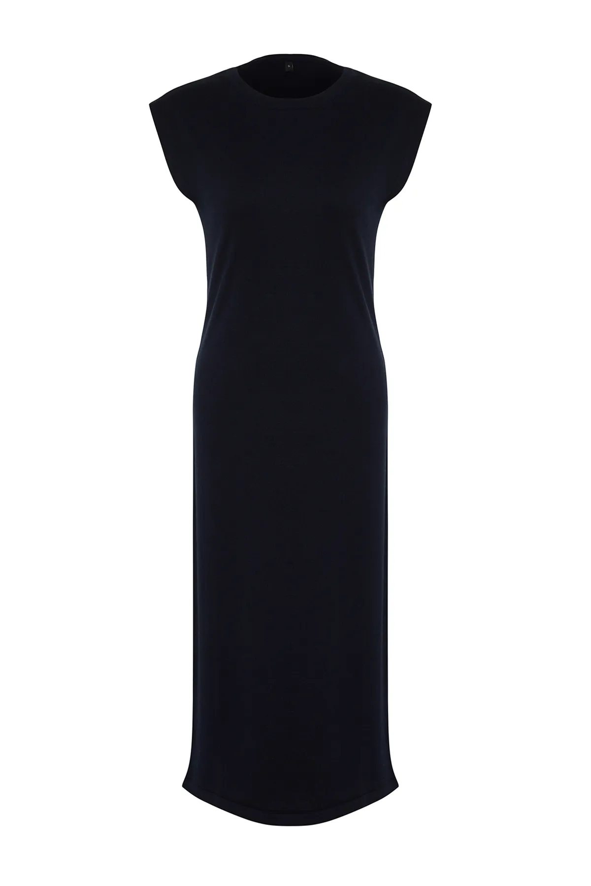 Trendyol Collection  Marineblaues Maxi-Strickkleid mit Gürtel und Farbblockmuster TWOSS24EL00301