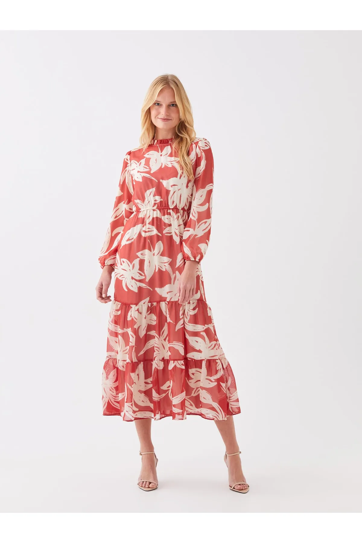 LC Waikiki  Lcwaikı Classic - Langärmliges Damenkleid mit Stehkragen und Blumen