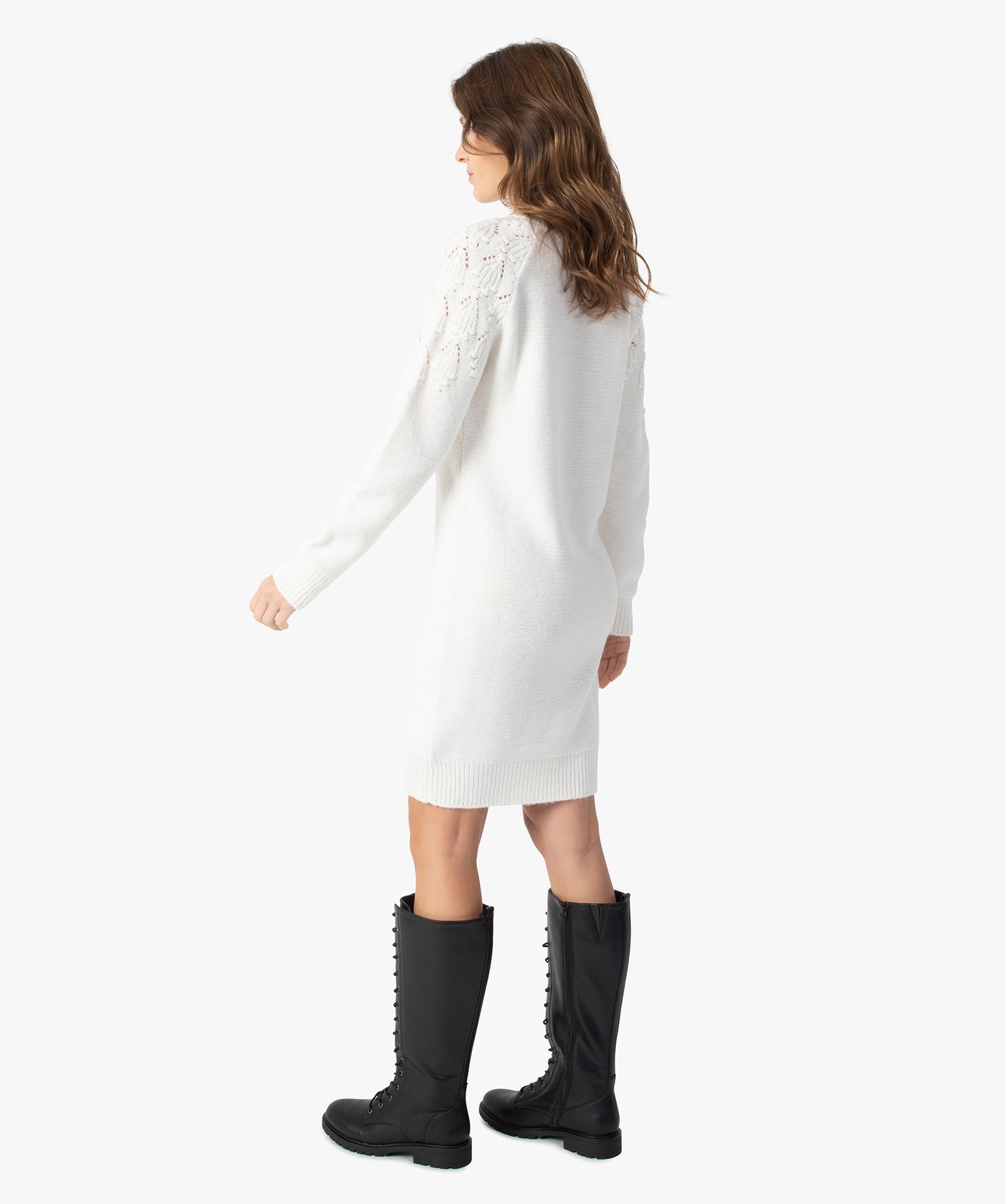 Robe pull femme avec maille fantaisie sur le haut | GEMO