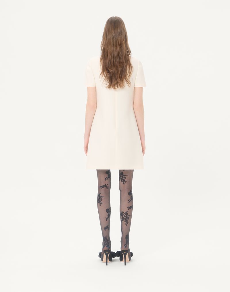 Vestido curto de crepe bordado de alta costura