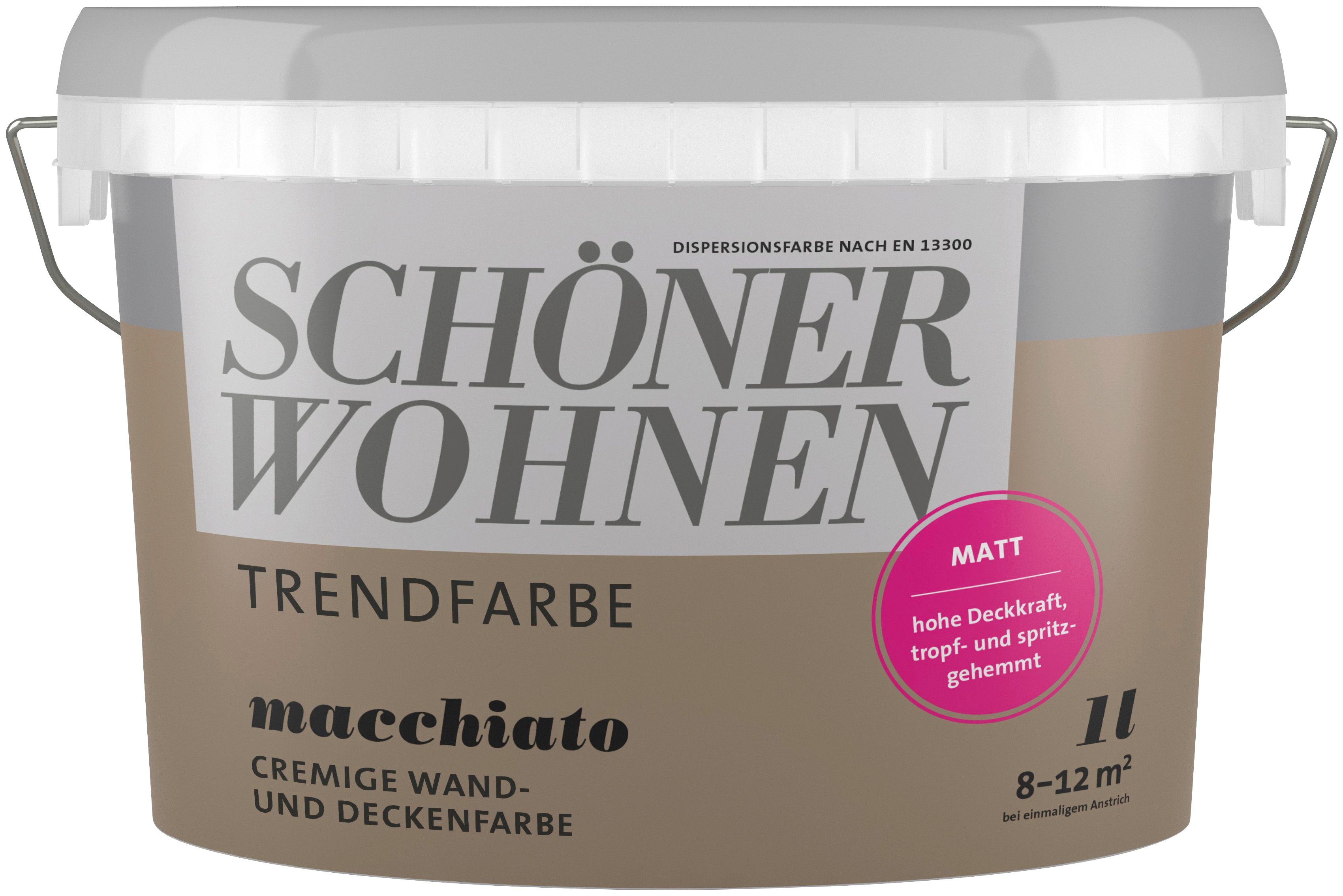SCHÖNER WOHNEN FARBE Wand- und Deckenfarbe Trendfarbe, 1 Liter, Macchiato, hochdeckende Wandfarbe - für Allergiker geeignet