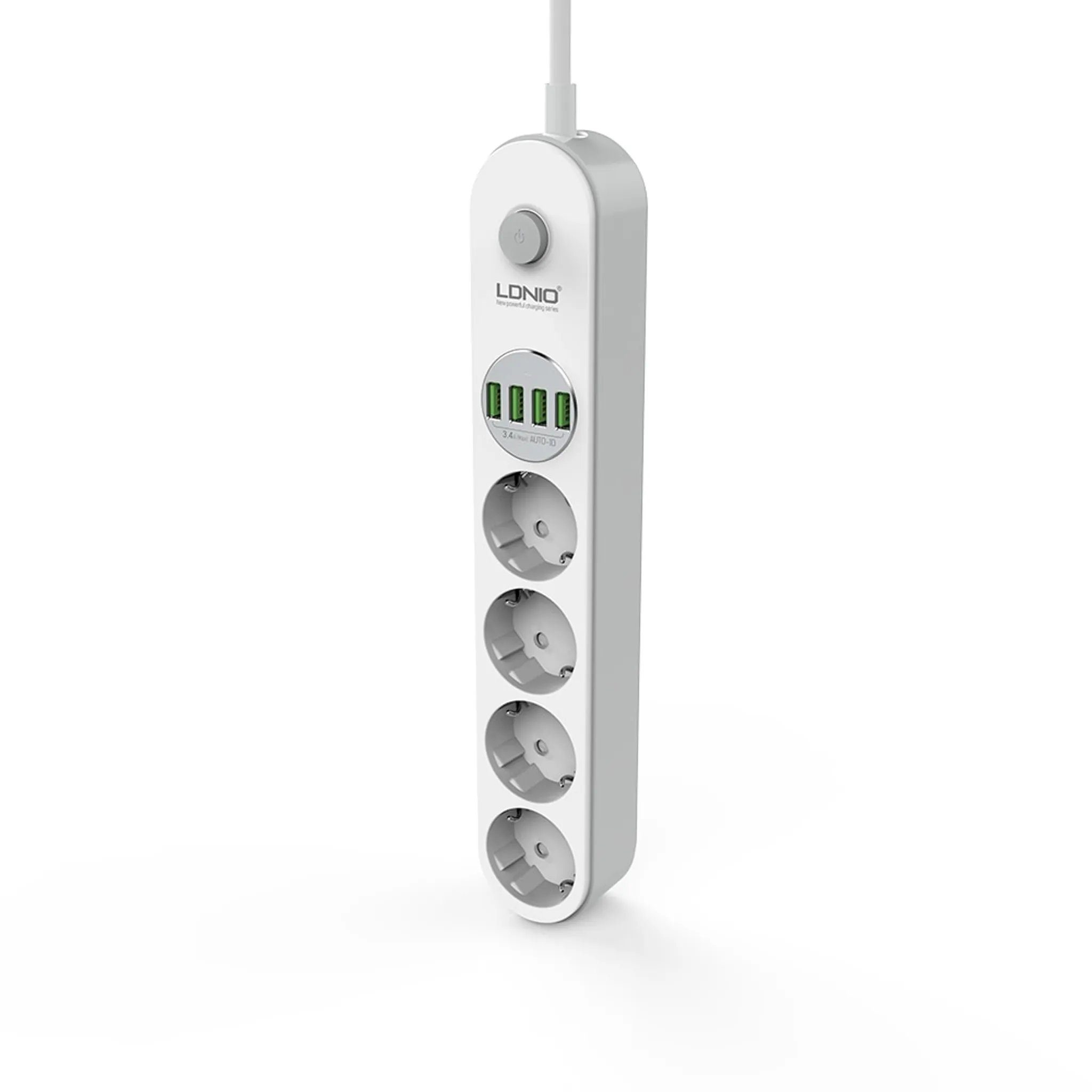 ELEGIANT 4fach Steckdosenleiste mit 4fach USB von LDNIO Mehrfachsteckdose 4-fach (Ein- / Ausschalter, USB-Anschlüsse, Kabellänge 2 m)