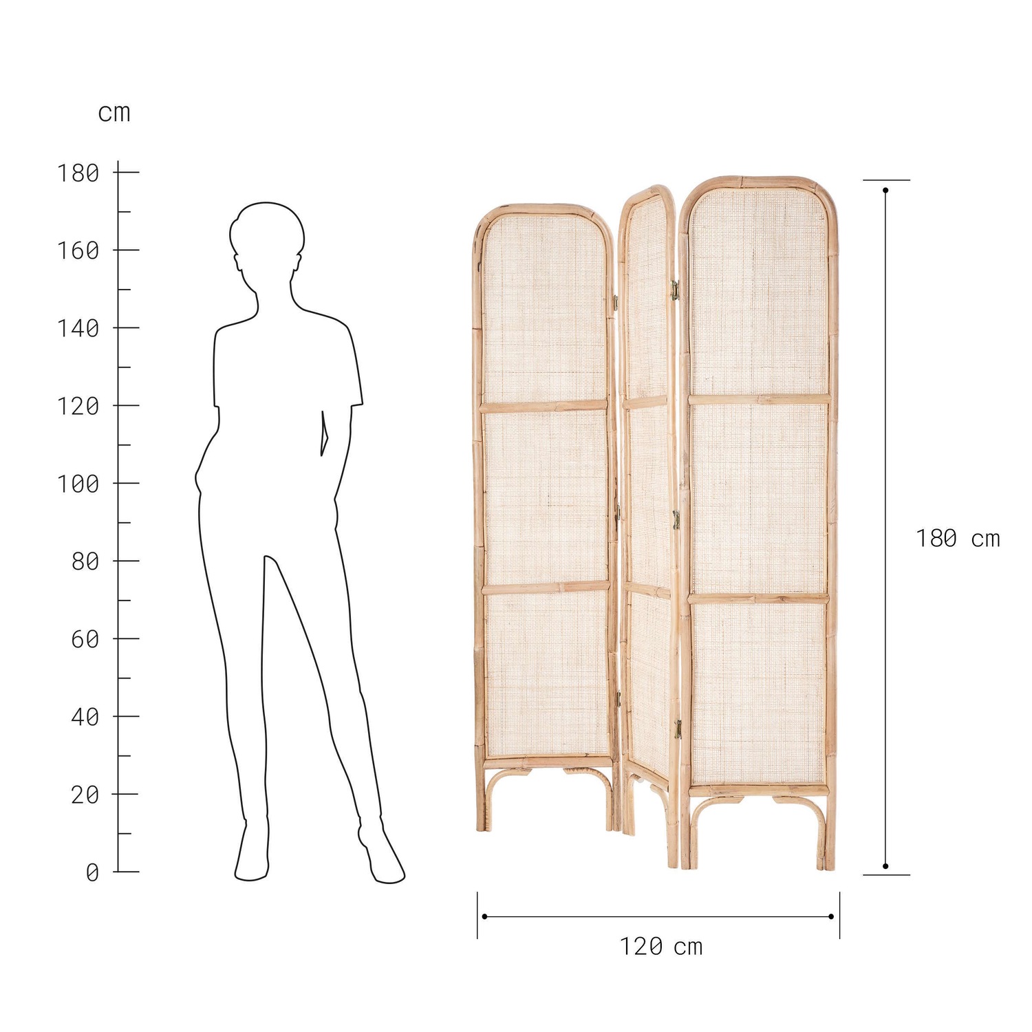 BOHO LOUNGE Paravent aus Rattan L 120 x H 180cm