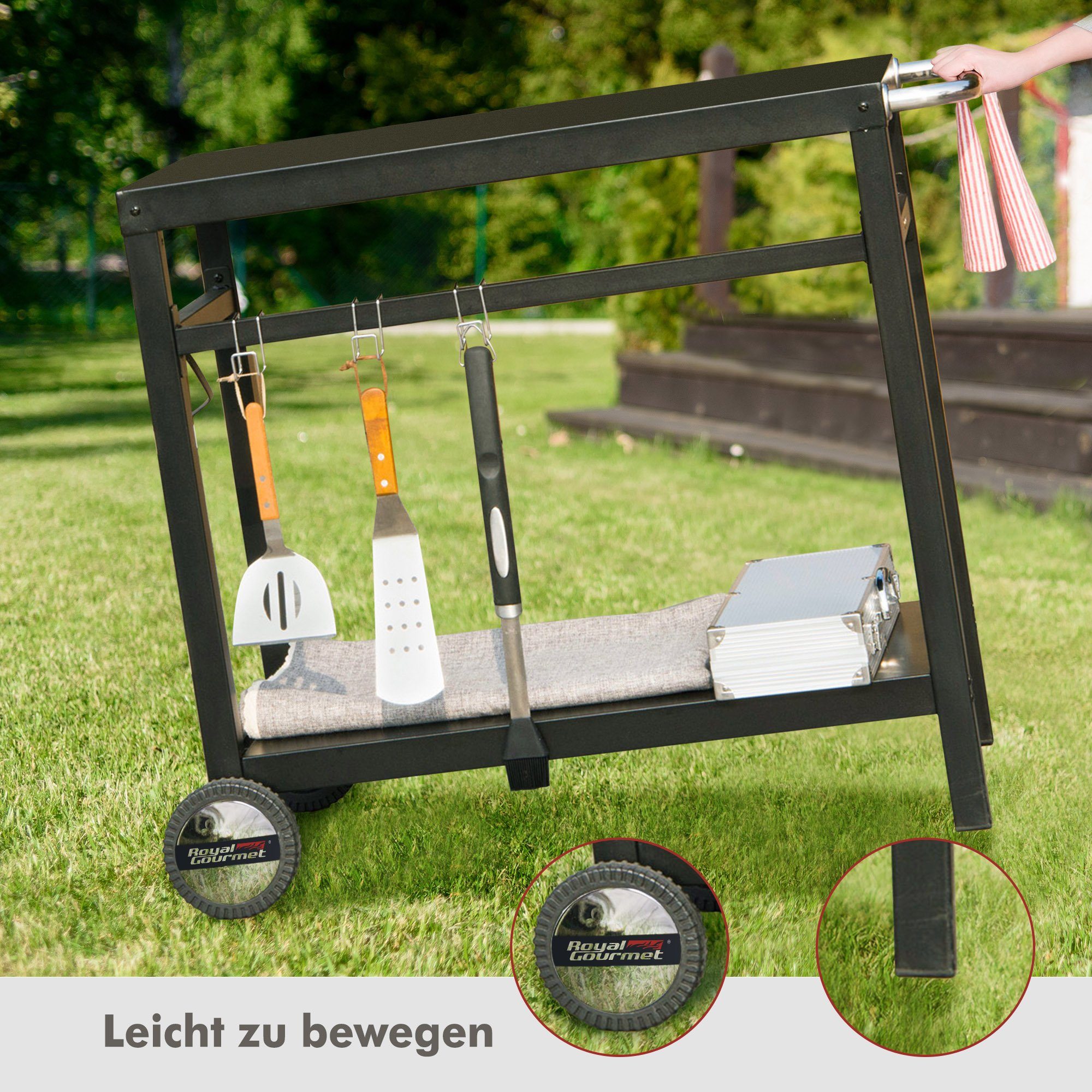Royal Gourmet Grillablagetisch Outdoor Grilltisch Rollwagen (Grillwagen, Pflanztisch), Produktabmessungen: 100,5 x 59 x 81 cm (LxBxH)