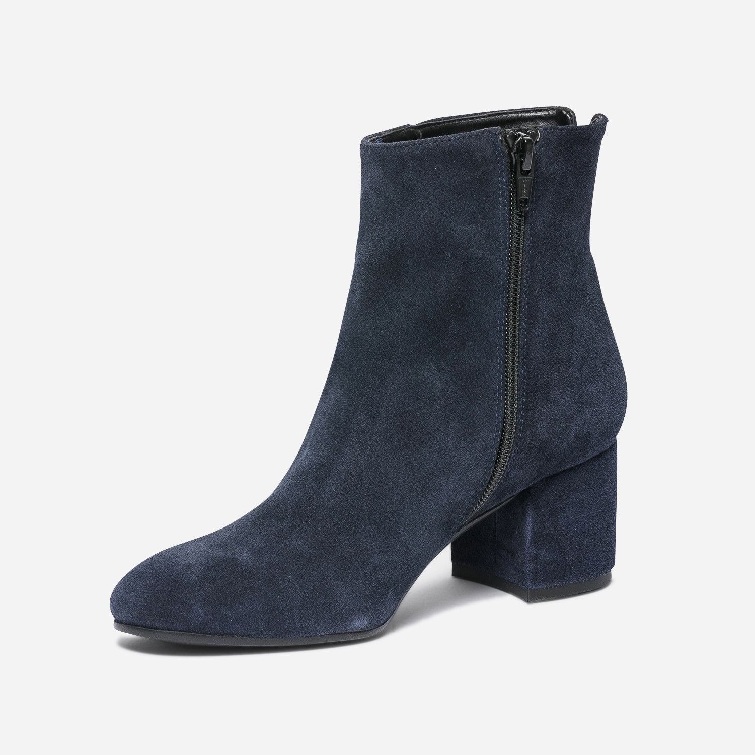 Boots marine en cuir avec couture côté