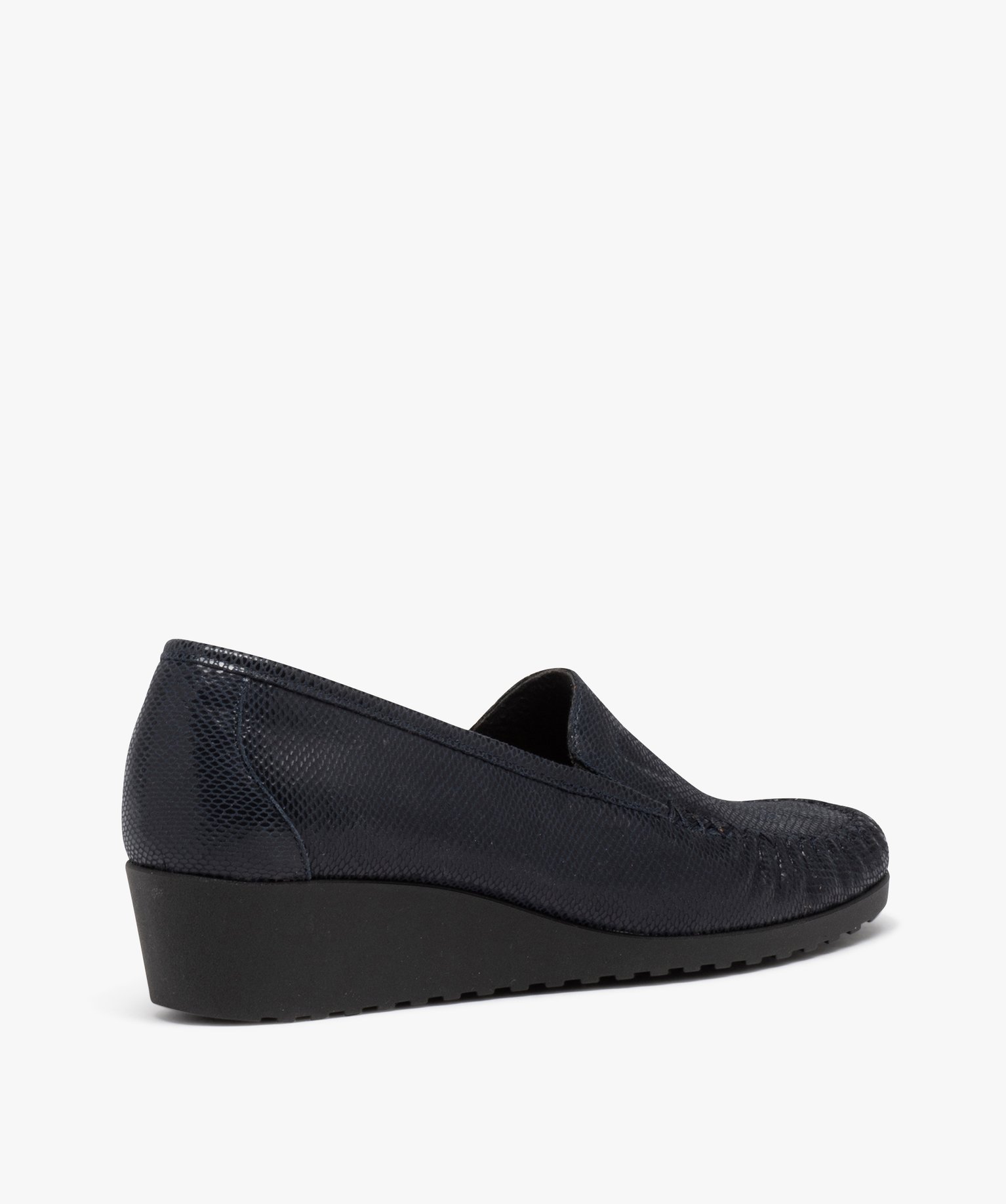 Mocassin confort dessus cuir et semelle compensée femme marine | GEMO